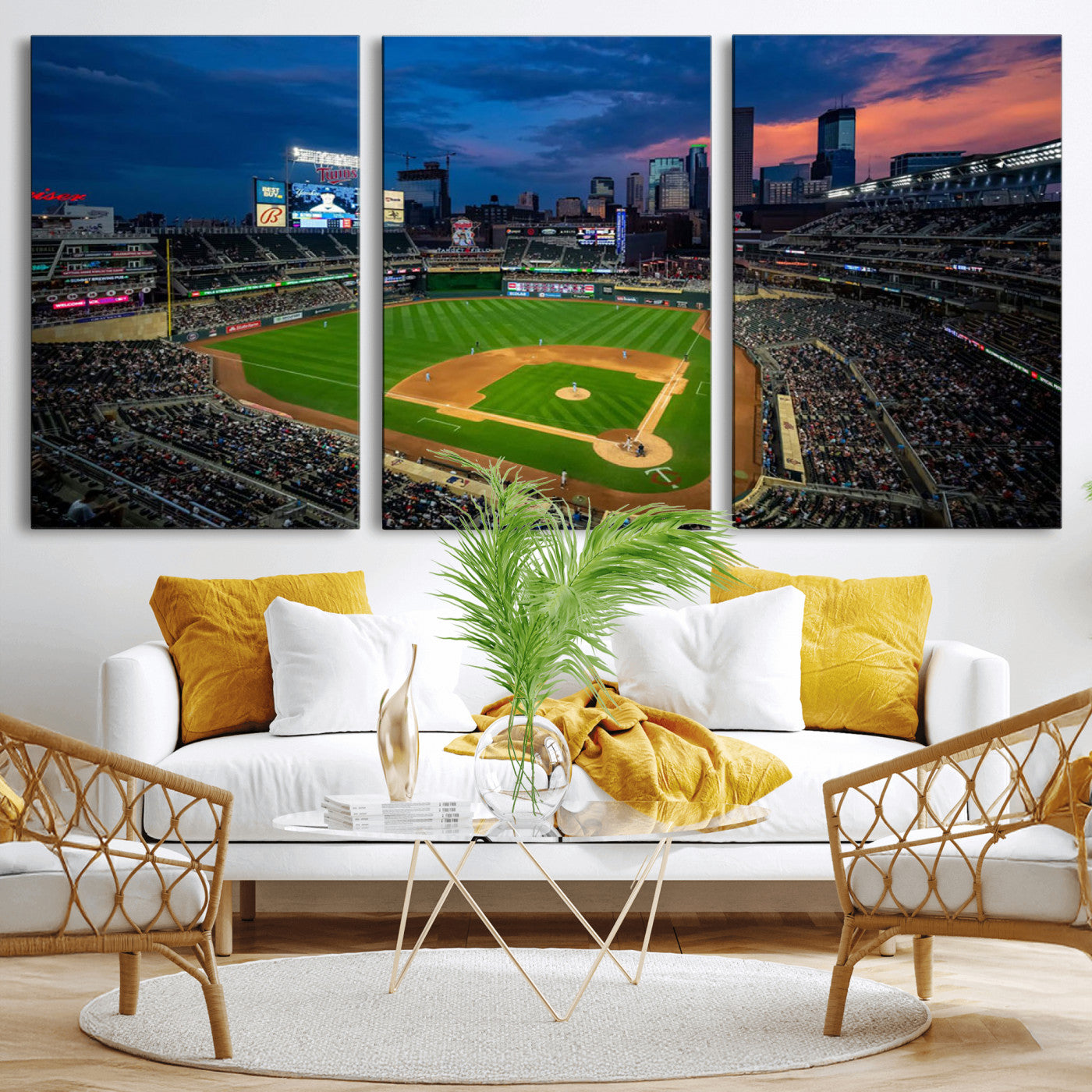 68222753-MGV-CV-36X24-Baseball Stadium Wall Art – Panoramic Night Game Canvas Print, Sports Decor for Man Cave, Office, Bar, or Living Room