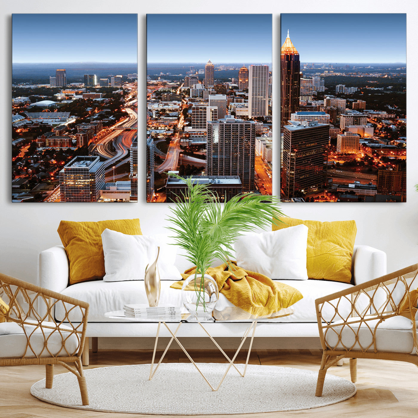 25096967-MGV-CV-36X24-Atlanta Skyline Wall Art – Vibrant Cityscape Canvas Print, Modern Night Lights Urban Decor for Office, Living Room, or Apartment