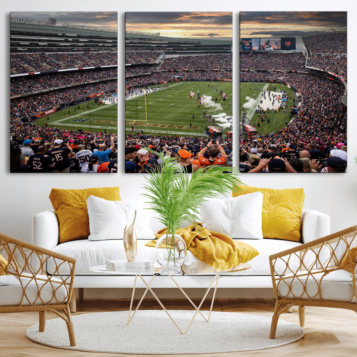 87578930-MGV-CV-36X24-Soldier Field Wall Art – Chicago Bears Football Stadium Sunset Canvas Print, Game Day Sports Decor for Man Cave, Bar, Office, or