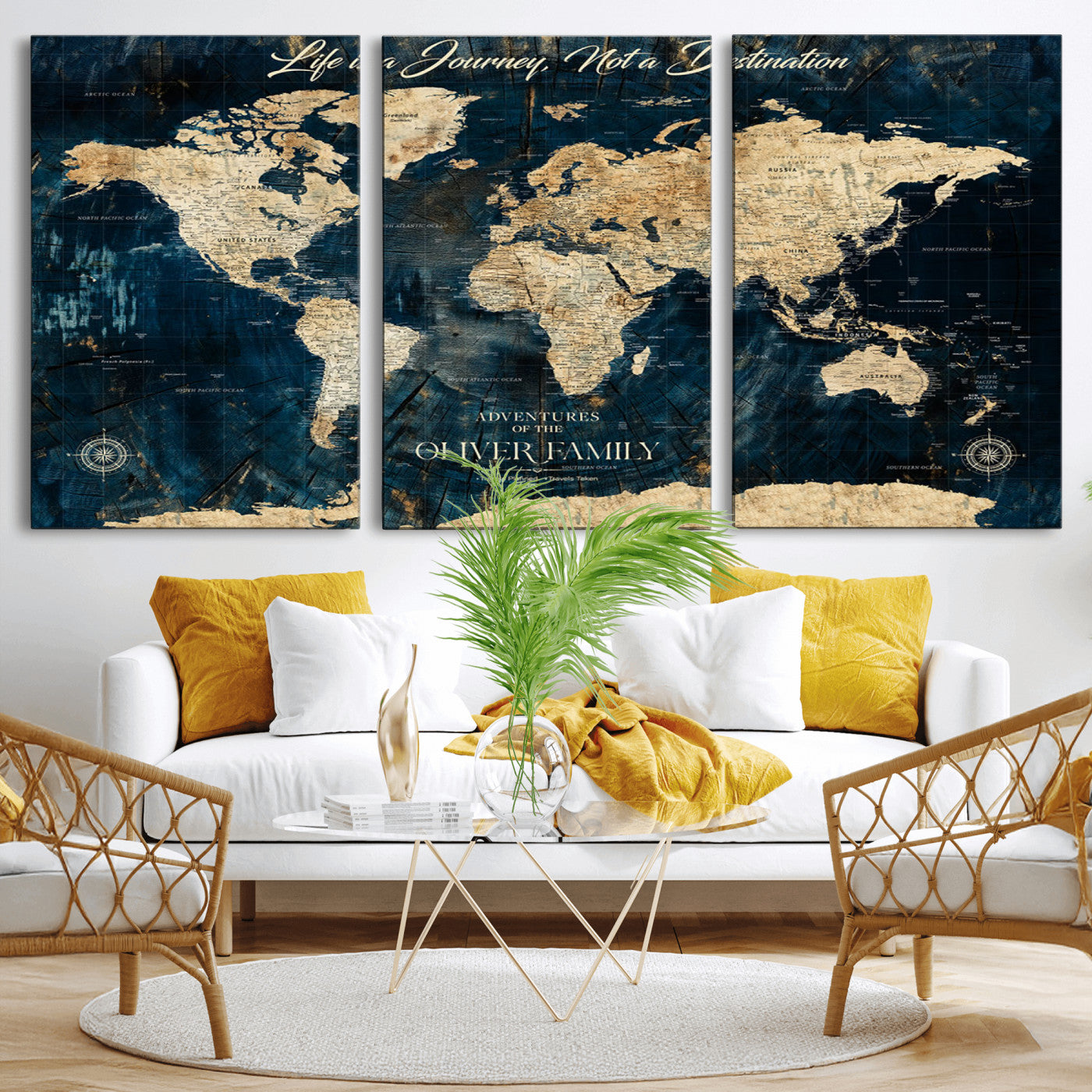 36970886-MGV-CV-36X24-Life is a Journey Not a Destination World Map Rustic Navy Beige Vintage Travel Wall Art Adventure Quote Canvas Print for Home