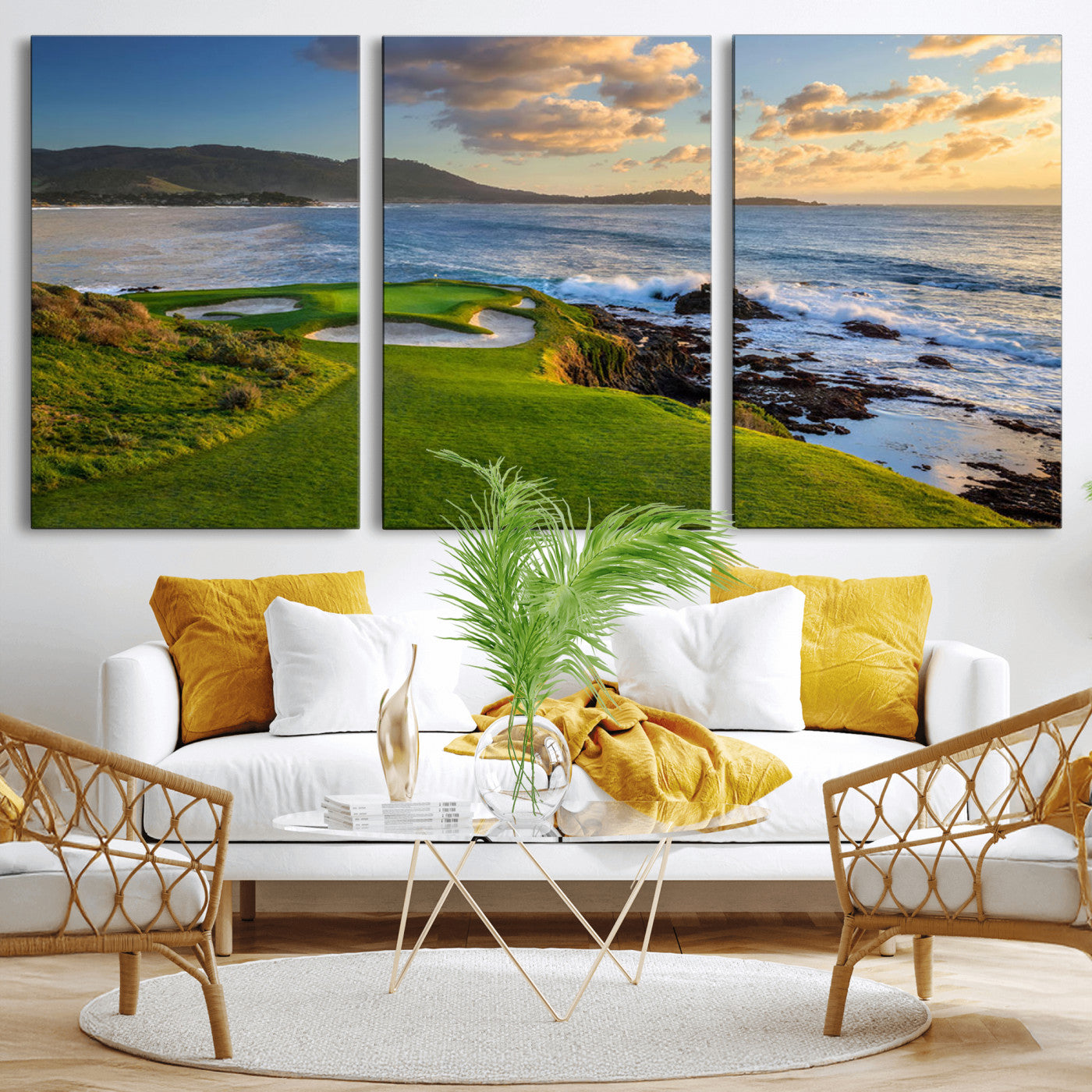 67486665-MGV-CV-36X24-Golf Course Wall Art – Pebble Beach Oceanfront Canvas Print, Coastal Fairway Photography Sports Decor for Living Room, Office, Man
