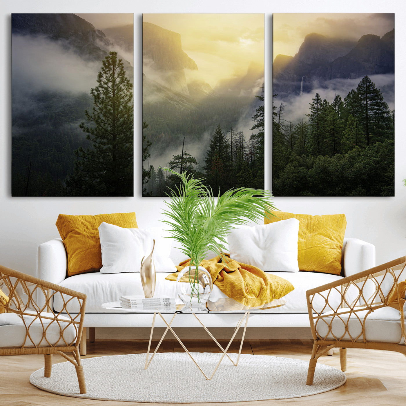 38316884-MGV-CV-36X24-Landscape Wall Art – Misty Mountain Valley Canvas Print, Scenic Pine Forest and Sunrise Photography Decor for Bedroom, Living
