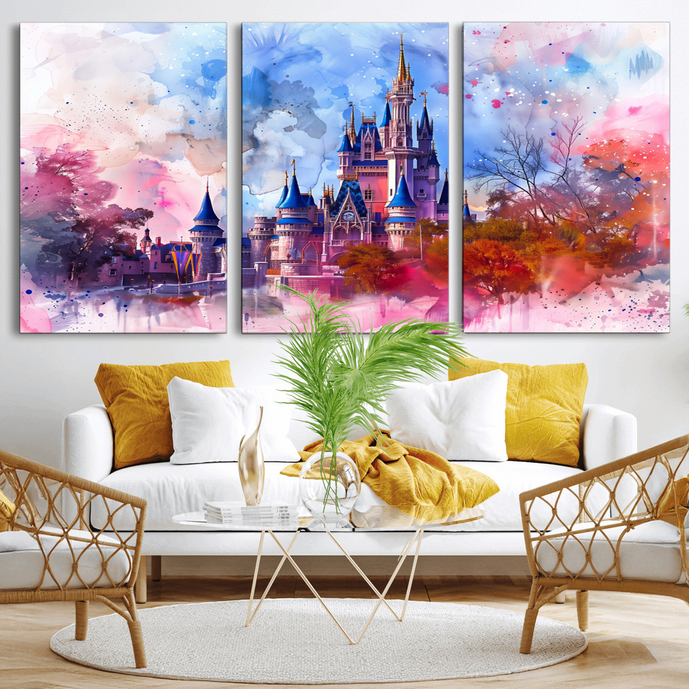 15129-MGV-CV-36X24-Disney Castle Wall Art Canvas Print, Framed Cinderella Palace Art Picture Print, Fantasy Kingdom Perfect Whimsical Fairytale Decor