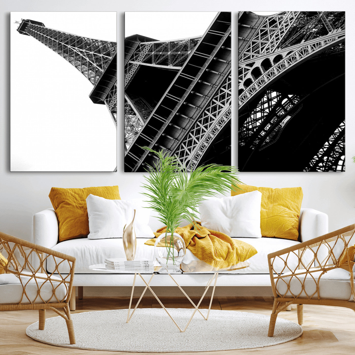 89033-MGV-CV-36X24-Eiffel Tower Wall Art – Dramatic Black and White Architectural Canvas Print, Modern Paris Decor for Office, Living Room or