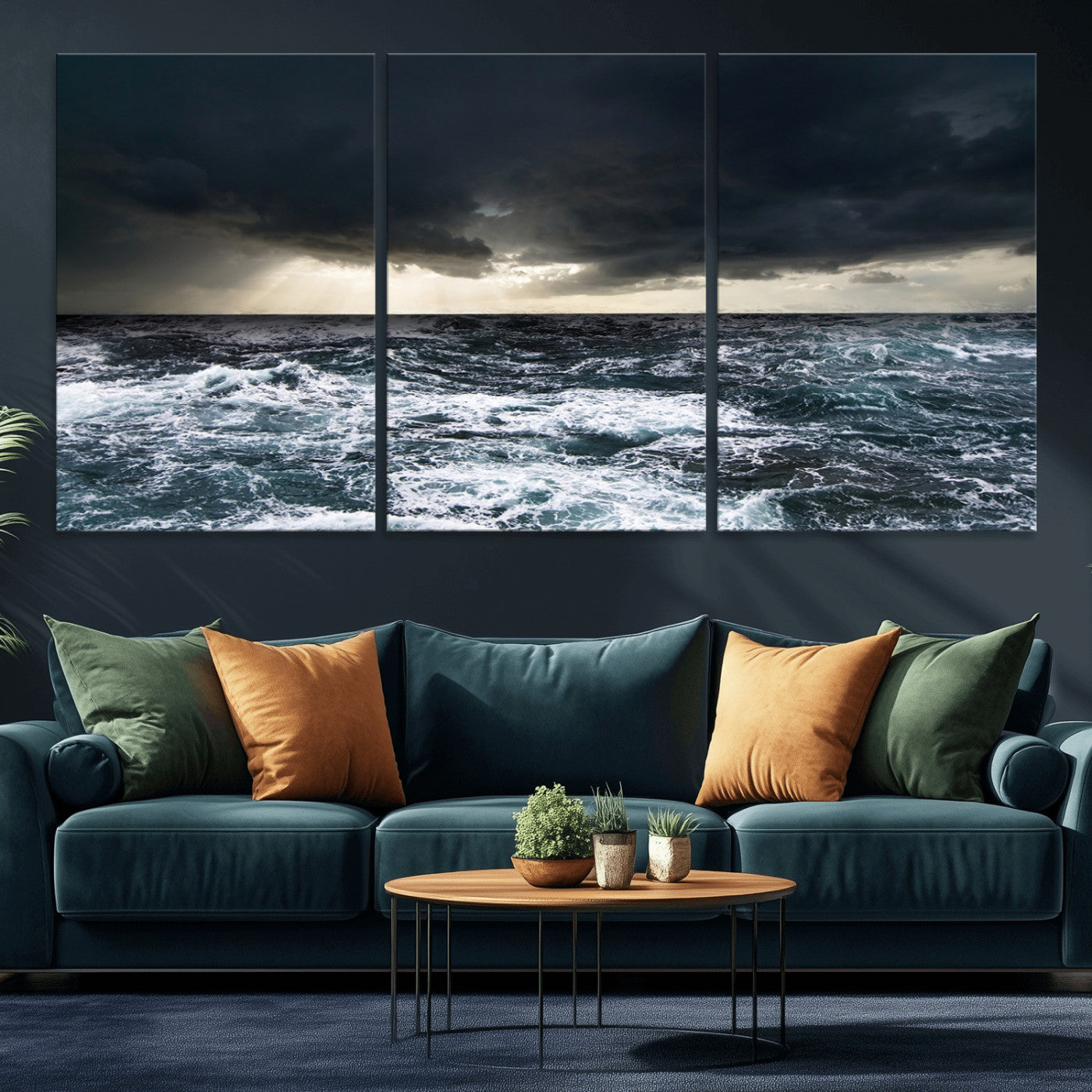 42607-MGV-CV-36X24-Stormy Ocean Wall Art – Dramatic Sea and Sky Canvas Print with Sun Rays, Moody Nature Decor for Living Room, Office, Bedroom or