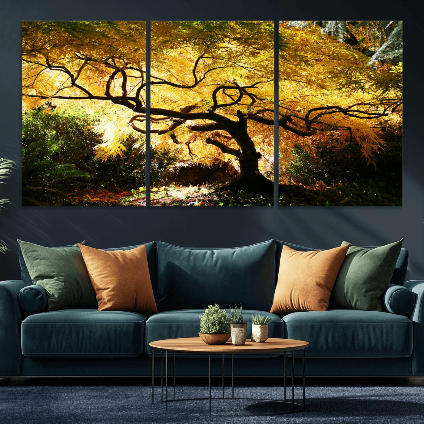 19067-MGV-CV-36X24-Golden Canopy Wall Art – Panoramic Autumn Tree Canvas Print, Warm Seasonal Decor for Living Room, Office or Garden Space
