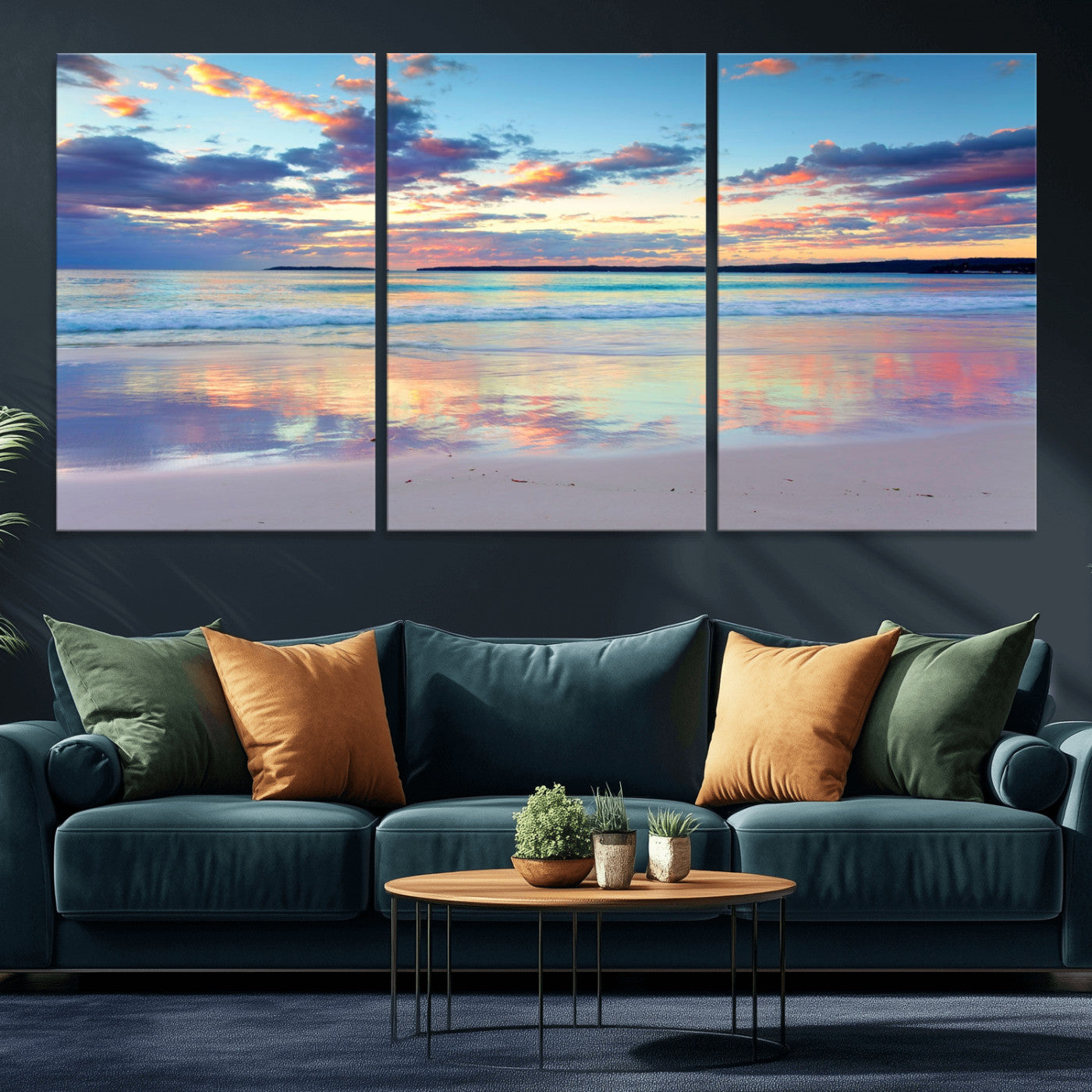 64882-MGV-CV-36X24-Tranquil Sunset Beach Wall Art – Panoramic Ocean Reflection Canvas Print, Calm Coastal Decor for Bedroom, Living Room or Office