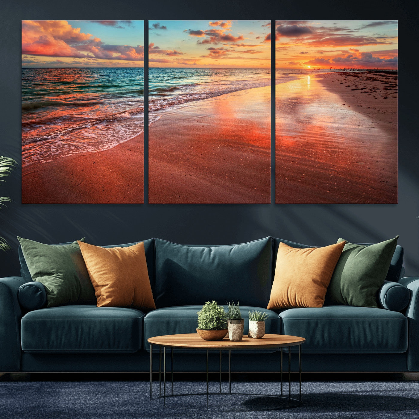 77723-MGV-CV-36X24-Sunset Beach Wall Art – Vibrant Ocean Waves and Golden Horizon Canvas Print, Coastal Seascape Photography Home Decor