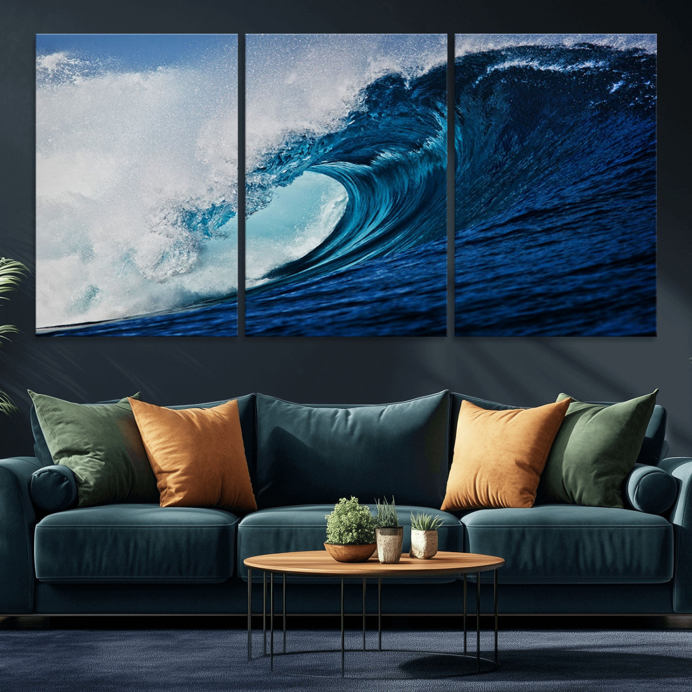 89502-MGV-CV-36X24-Powerful Ocean Wave Wall Art – Panoramic Blue Sea Wave Canvas Print, Coastal Surf Photography Artwork for Living Room, Bedroom, or