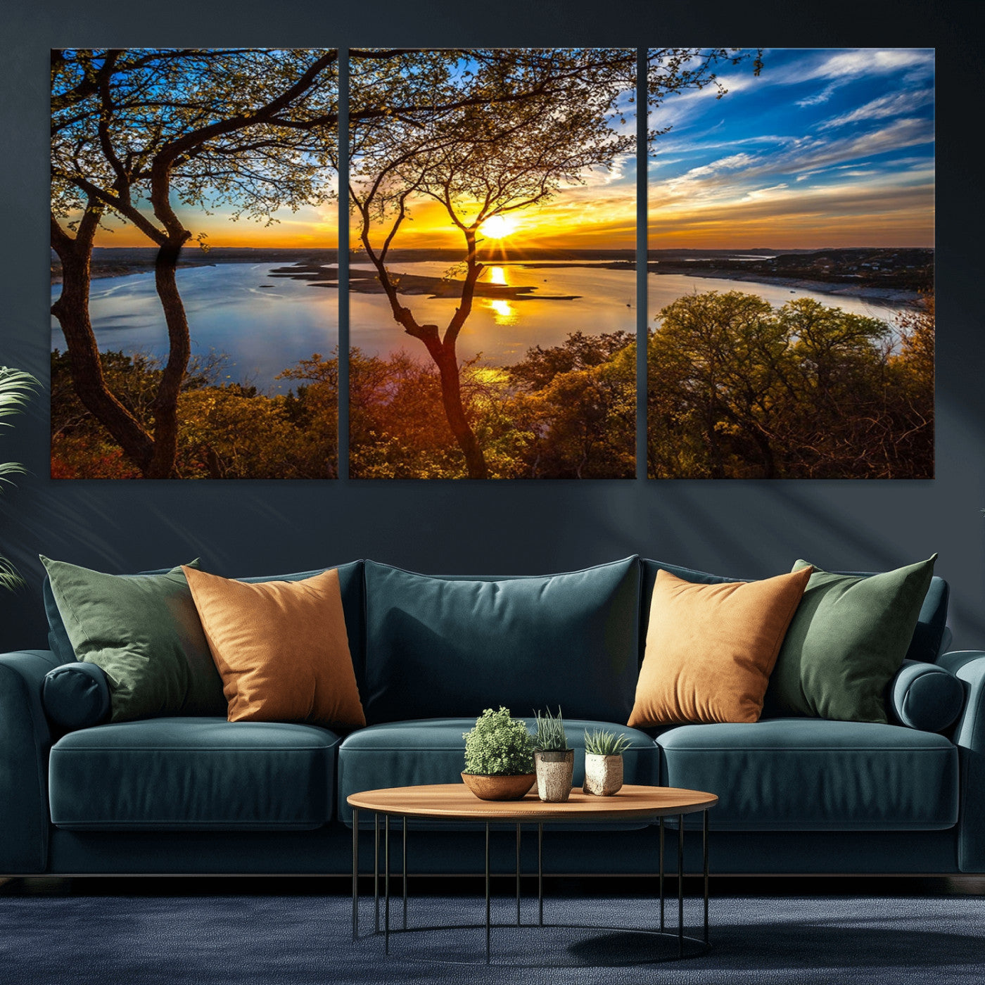 71863-MGV-CV-36X24-Lake Sunset Wall Art – Scenic Nature Canvas Print with Trees and Golden Sky, Serene Landscape Decor for Living Room, Bedroom or