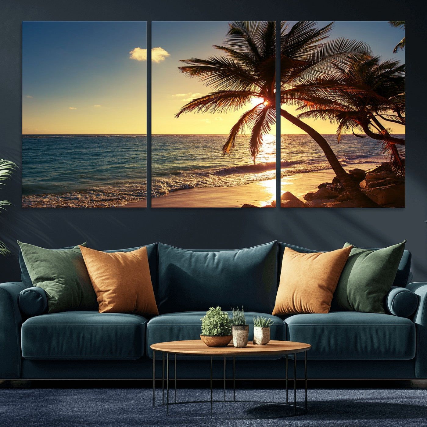 82710-MGV-CV-36X24-Palm Tree Sunset Beach Wall Art – Tropical Ocean Canvas Print, Coastal Paradise Seascape Decor for Living Room or Office Wall