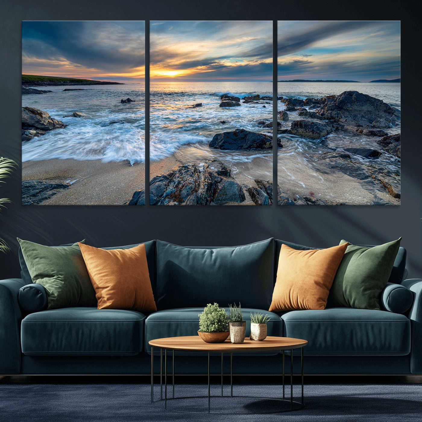 17902-MGV-CV-36X24-Rocky Shore Ocean Sunset Wall Art – Coastal Seascape Canvas Print, Nature Beach Decor for Living Room or Office