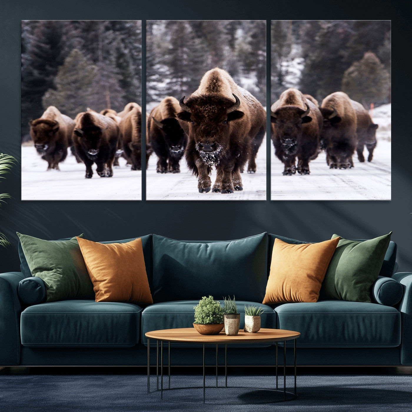 66871-MGV-CV-36X24-Bison Herd Wall Art – Wildlife Buffalo Canvas Print, Rustic Western Nature Photography Decor for Living Room, Office, Cabin, or