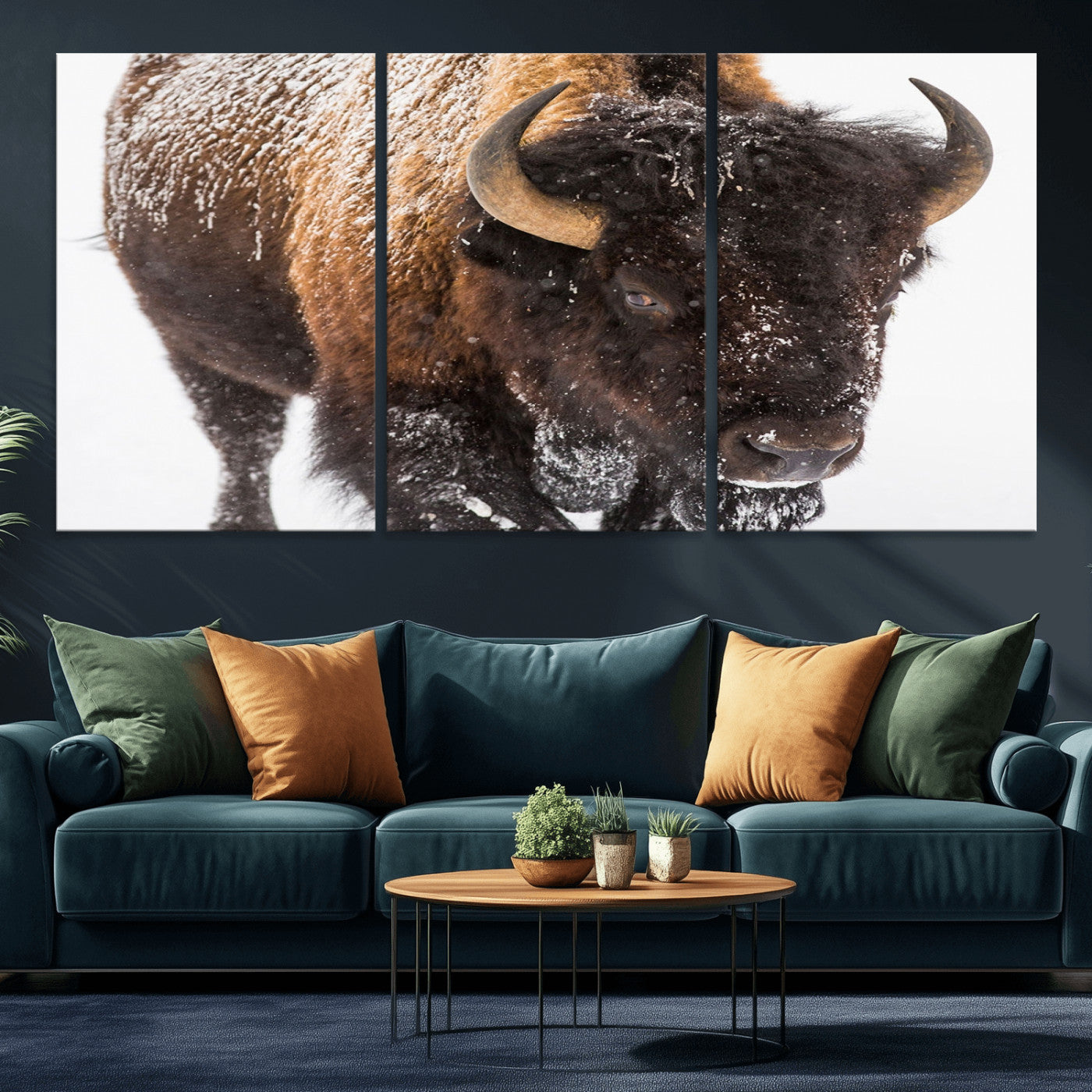 65605-MGV-CV-36X24-Snow Bison Wall Art – Close Up Buffalo Canvas Print, Rustic Western Wildlife Photography, Farmhouse Cabin Lodge Decor for Living