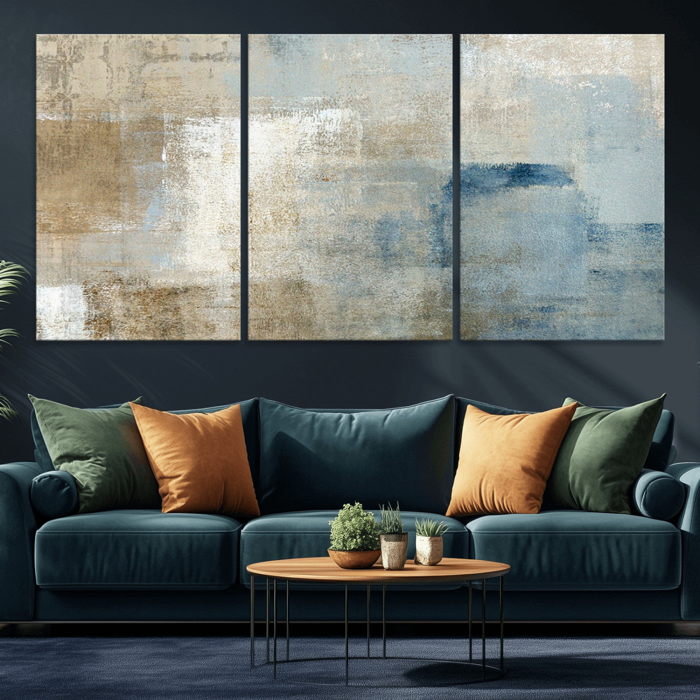 38126-MGV-CV-36X24-Neutral Abstract Wall Art – Modern Beige and Blue Canvas Print and Minimalist Textured Painting for Living Room, Bedroom or Office