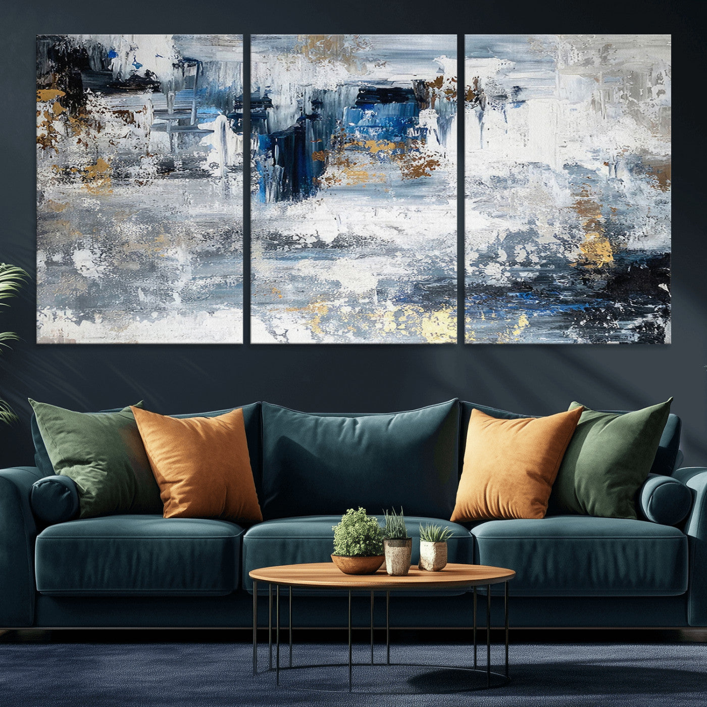 59716-MGV-CV-36X24-Abstract Blue and Gold Wall Art – Modern Textured Canvas Print, Contemporary Painting for Living Room, Bedroom, or Office Decor