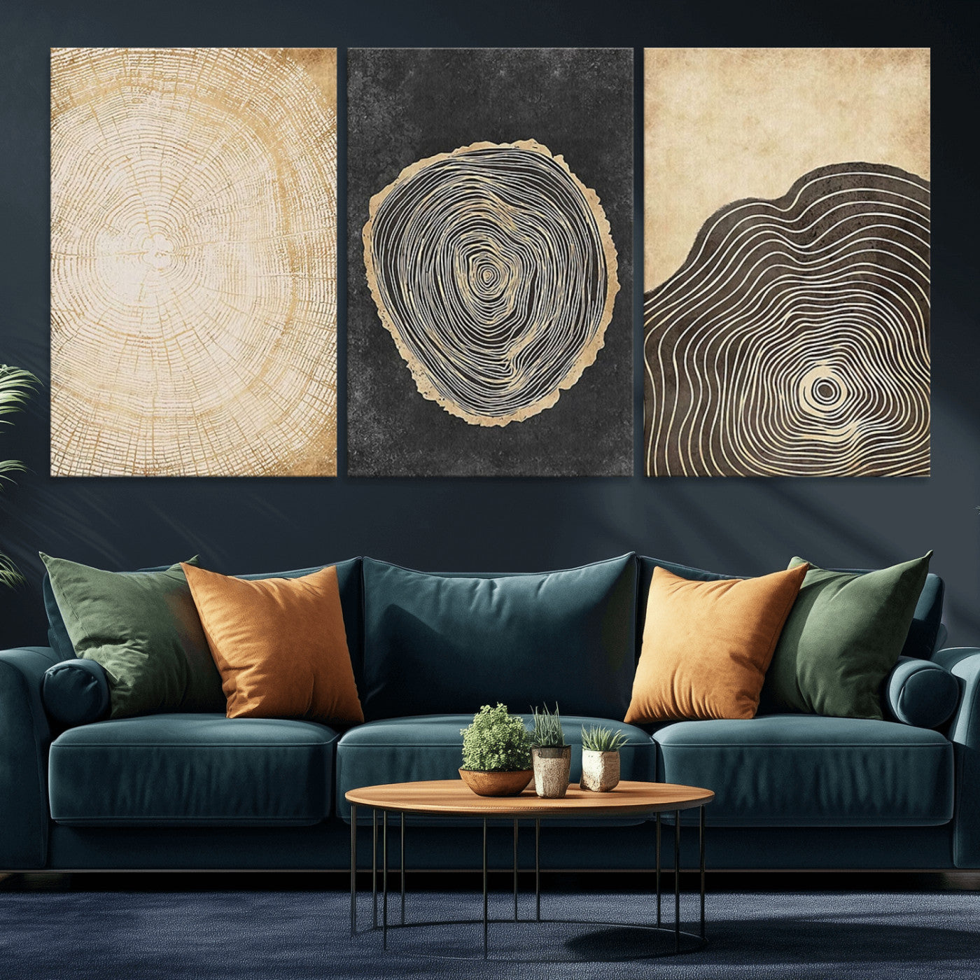 77785-MGV-CV-36X24-Tree Ring Abstract Wall Art – Rustic Wood Growth Pattern Canvas Prints, Modern Nature-Inspired Decor for Living Room or Office