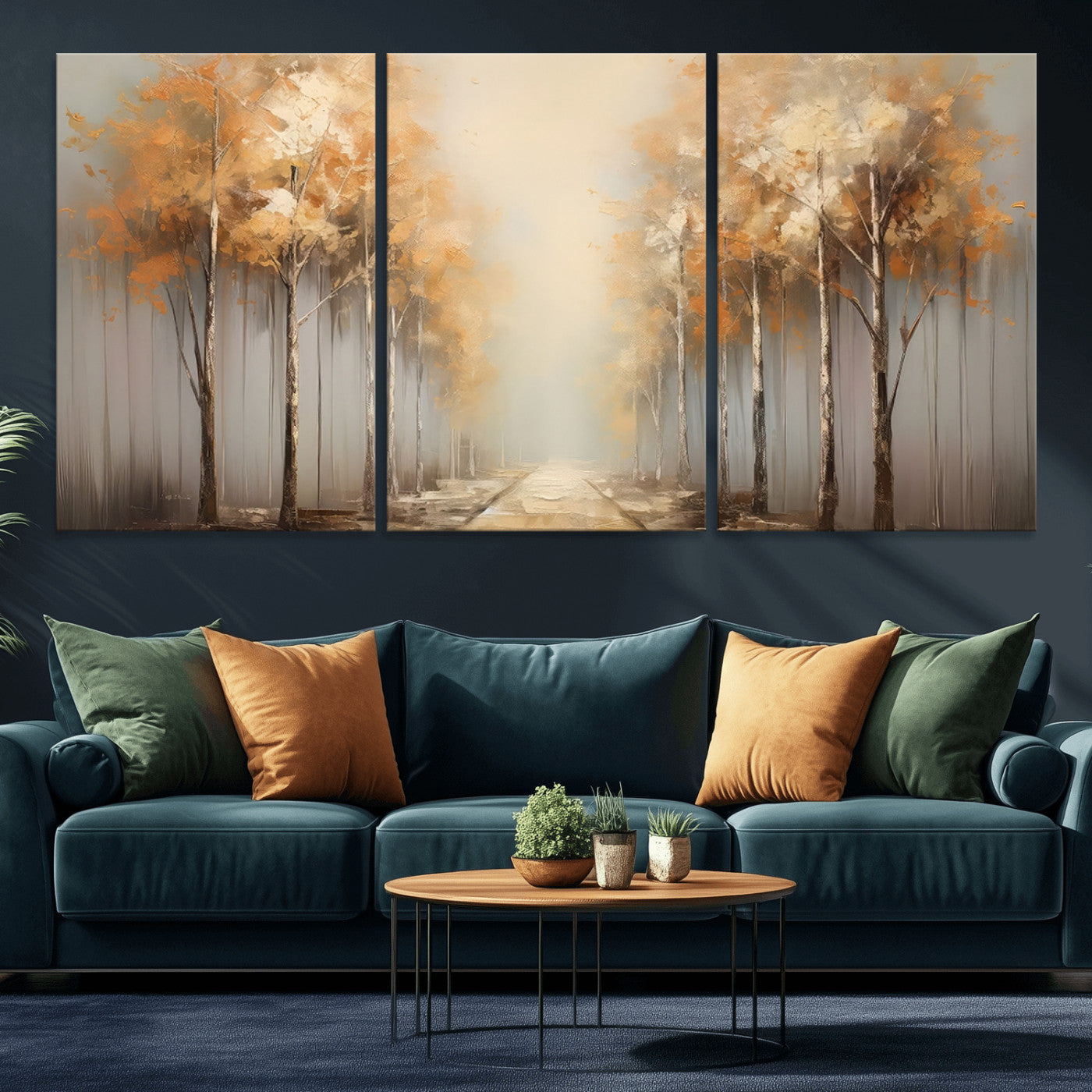 95004-MGV-CV-36X24-Autumn Forest Path Wall Art – Hand Painted Canvas Print with Golden Trees, Modern Nature Landscape Decor for Living Room, Bedroom