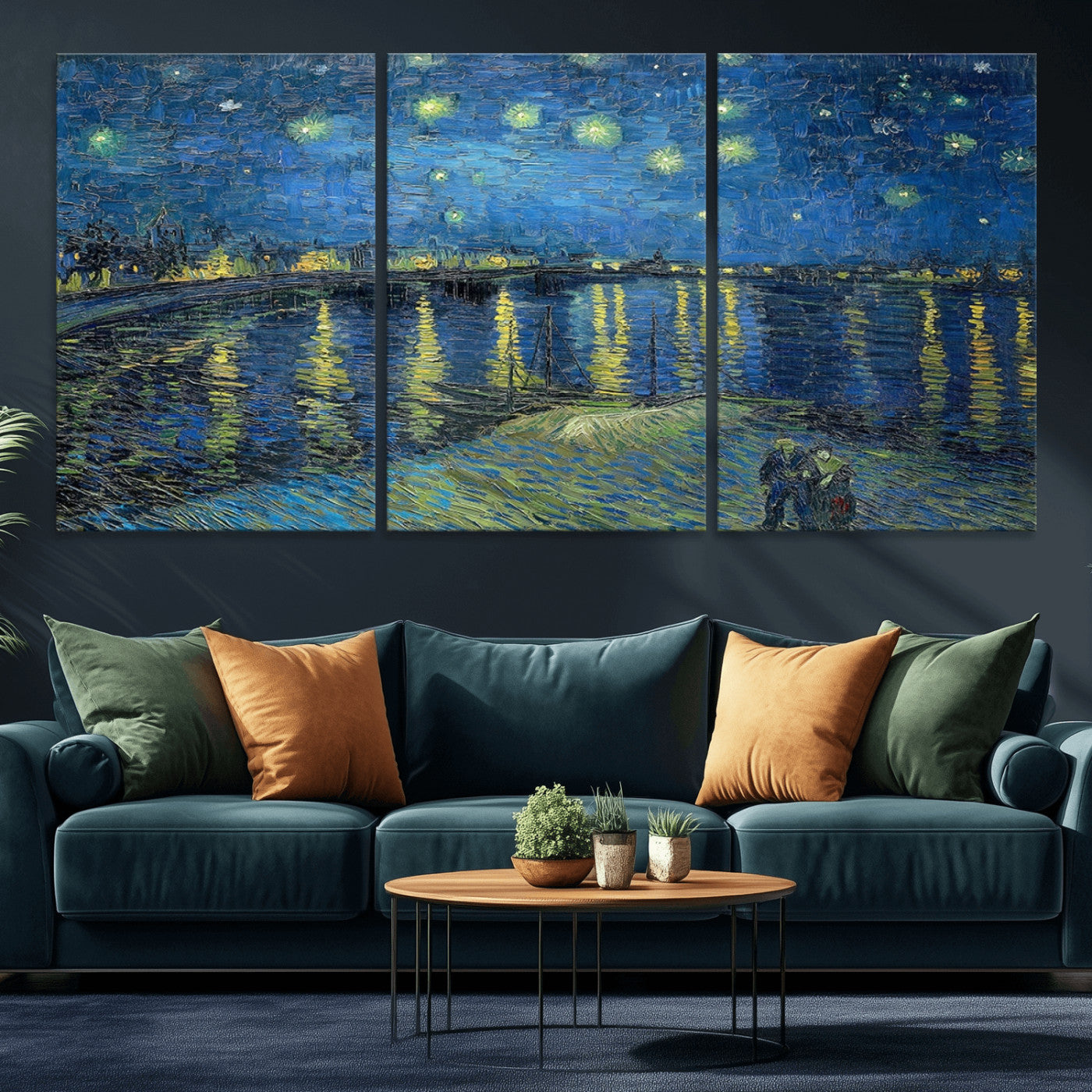 94605-MGV-CV-36X24-Starry Night Over the Rhone Wall Art – Vincent van Gogh Canvas Print, Famous Impressionist Painting for Living Room, Office