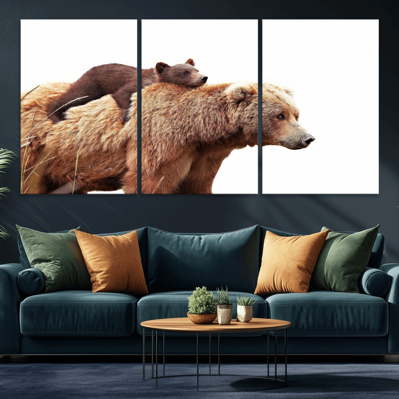 76943-MGV-CV-36X24-Mom Bear Wall Art Canvas Print, Framed Bear Photography Art Picture Print, Rustic Bear and Cub Perfect Rustic Farmhouse Decor