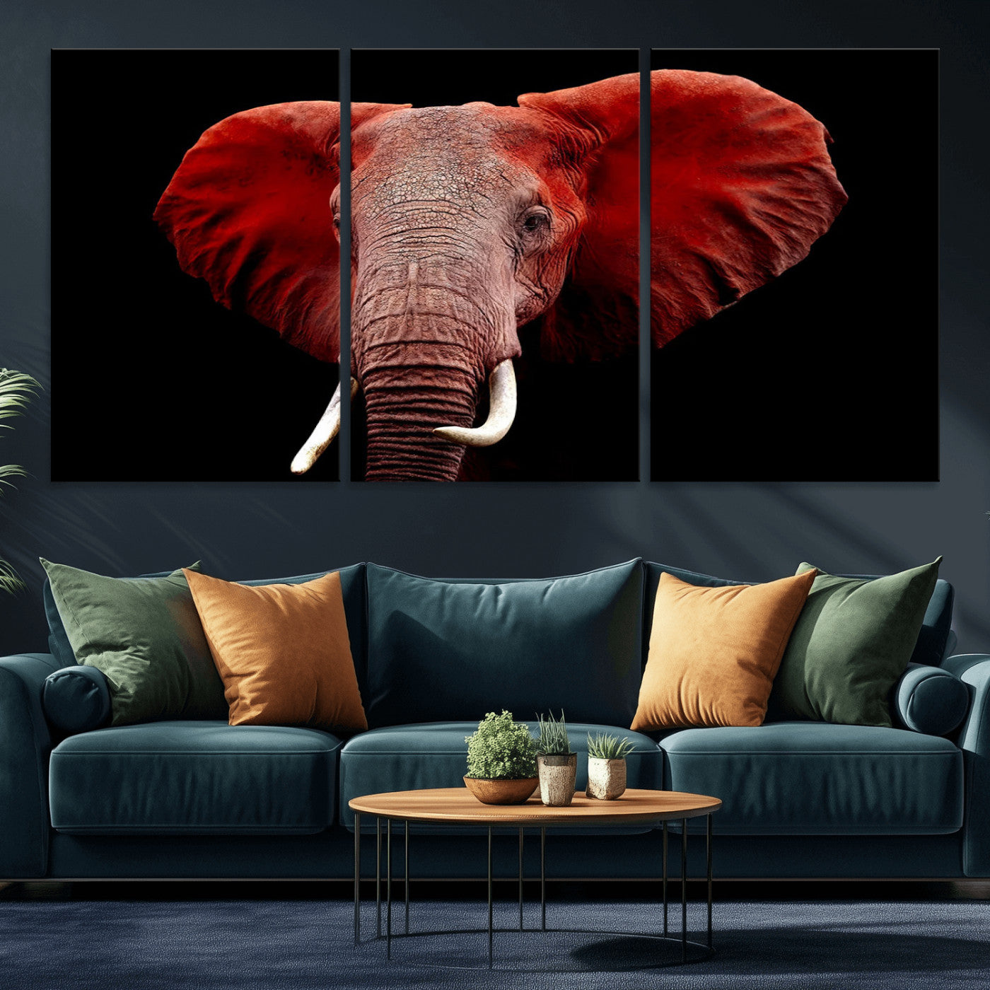 14788-MGV-CV-36X24-Red Elephant Wall Art – Bold Wildlife Canvas Print, African Safari Animal Decor for Living Room, Bedroom or Office