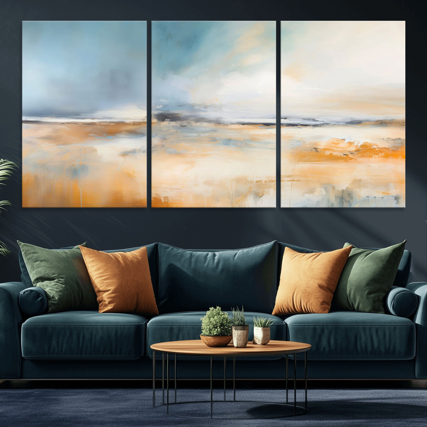 92764-MGV-CV-36X24-Abstract Landscape Wall Art – Modern Blue and Orange Canvas Print, Large Minimalist Painting for Living Room, Bedroom, Office or