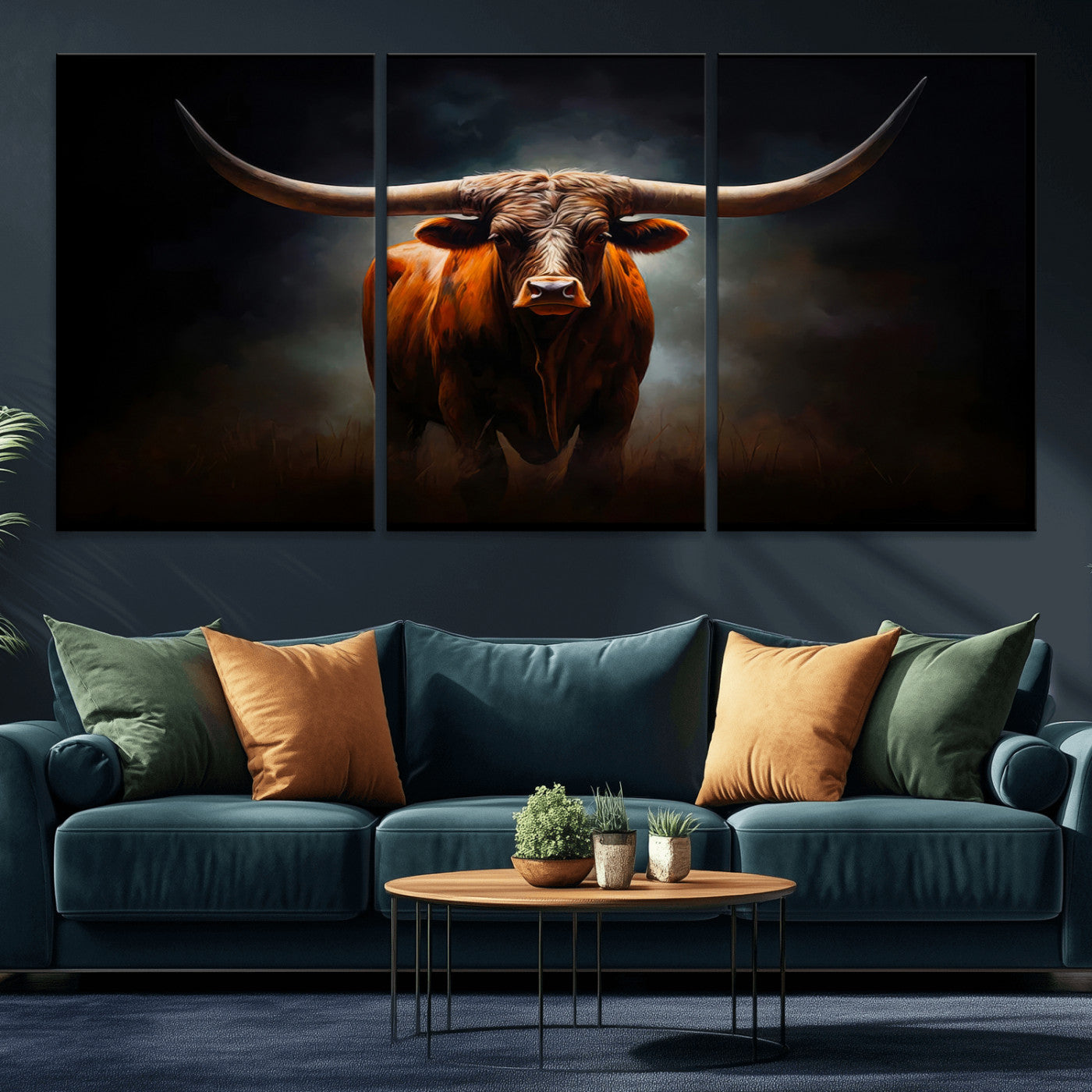48896-MGV-CV-36X24-Texas Longhorn Wall Art – Rustic Western Bull Canvas Print and Farmhouse Cattle Painting for Living Room, Ranch, or Office Decor .