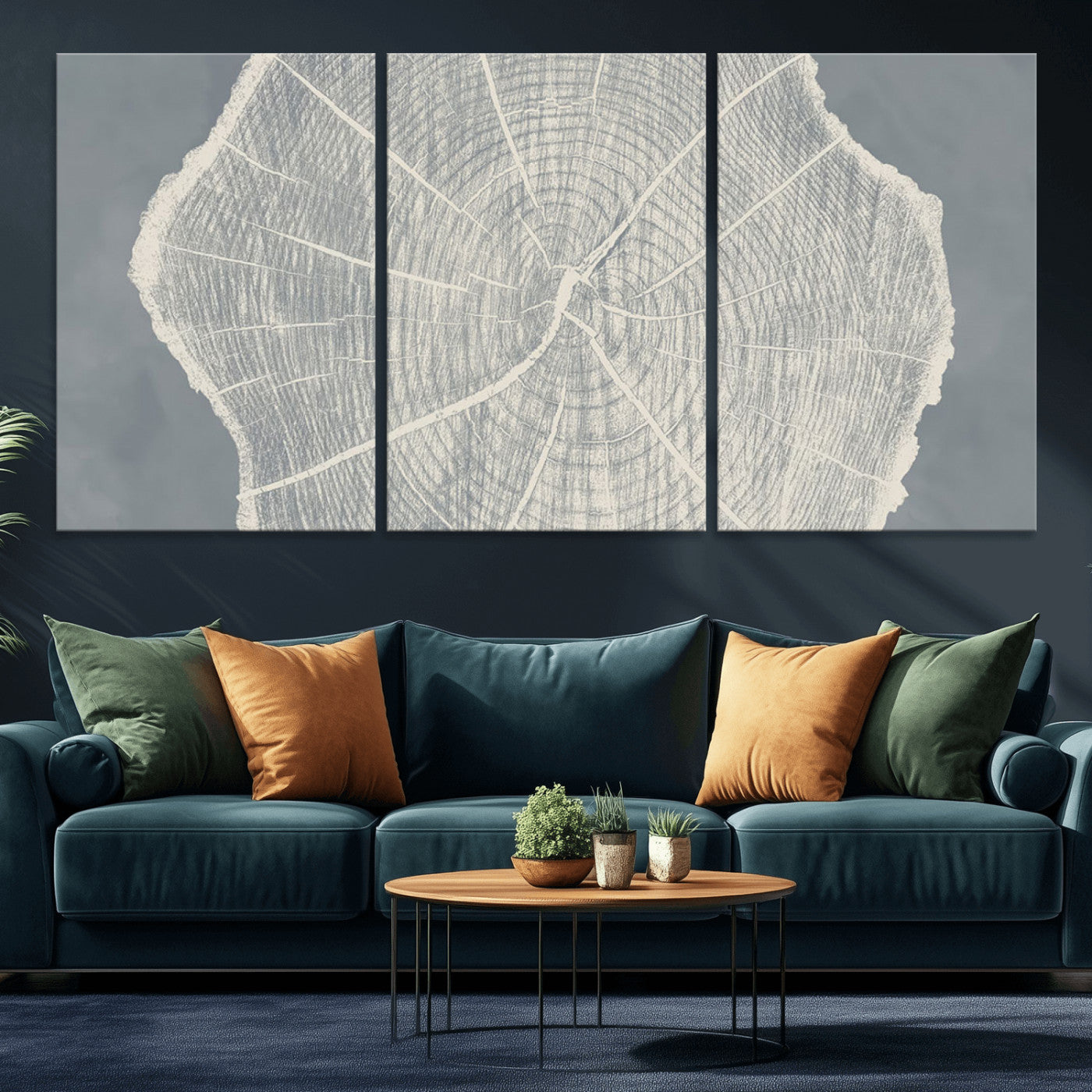 25547-MGV-CV-36X24-Tree Ring Wall Art Canvas Print, Framed Linocut Tree Ring Art Picture Print, Wood Texture Perfect Minimalist Farmhouse Decor