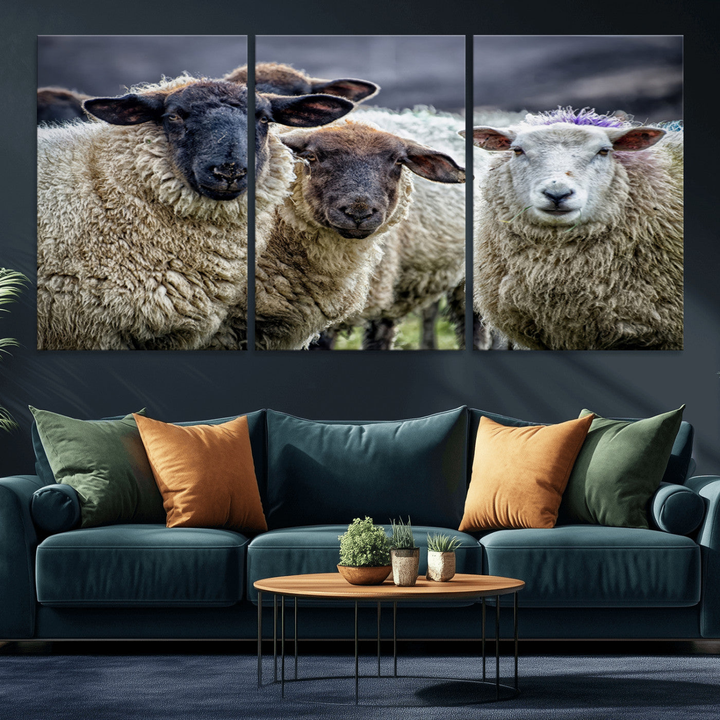 18418-MGV-CV-36X24-Sheep Wall Art Canvas Print, Framed Farmhouse Sheep Art Picture Print, Sheep Herd Perfect Rustic Farmhouse Decor Artwork