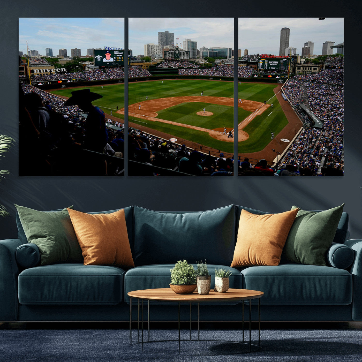 34859-MGV-CV-36X24-Wrigley Field Wall Art Canvas Print, Framed Chicago Cubs Stadium Art Picture Print, Wrigley Stadium Field Perfect Sport Room Decor