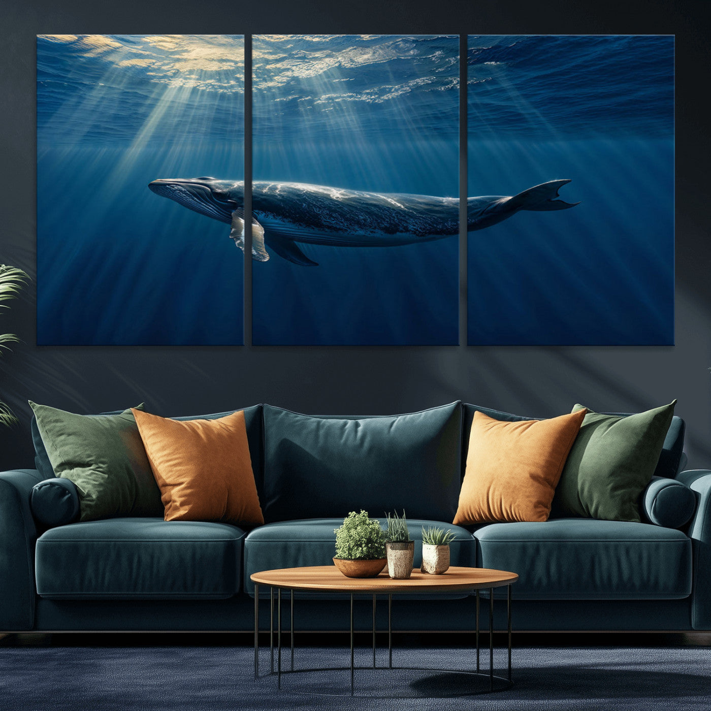 18052-MGV-CV-36X24-Whale Wall Art – Majestic Ocean Canvas Print Marine Life Underwater Sunlight Scene, Nautical Coastal Decor for Living Room,