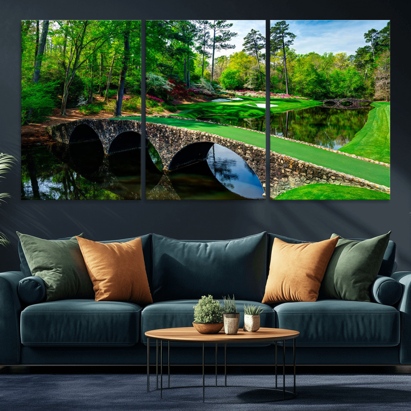 57655-MGV-CV-36X24-Golf Course Wall Art – Canvas Print Scenic Green Fairway Stone Bridge Water Reflection Landscape, Classic Sports Decor for Office,