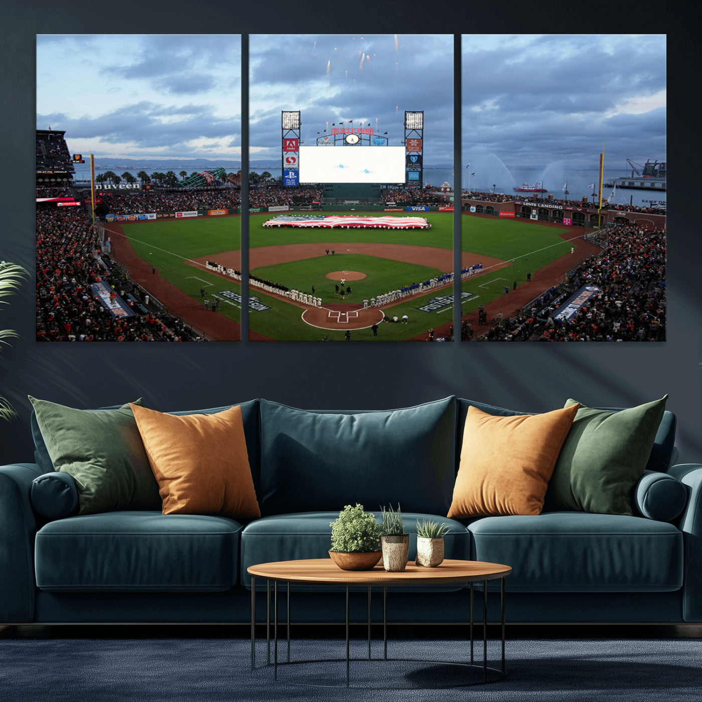 44631-MGV-CV-36X24-Oracle Park Stadium Wall Art Canvas Print, Framed San Francisco Giants Art Picture Print, Giants Stadium Field Perfect Sports Room