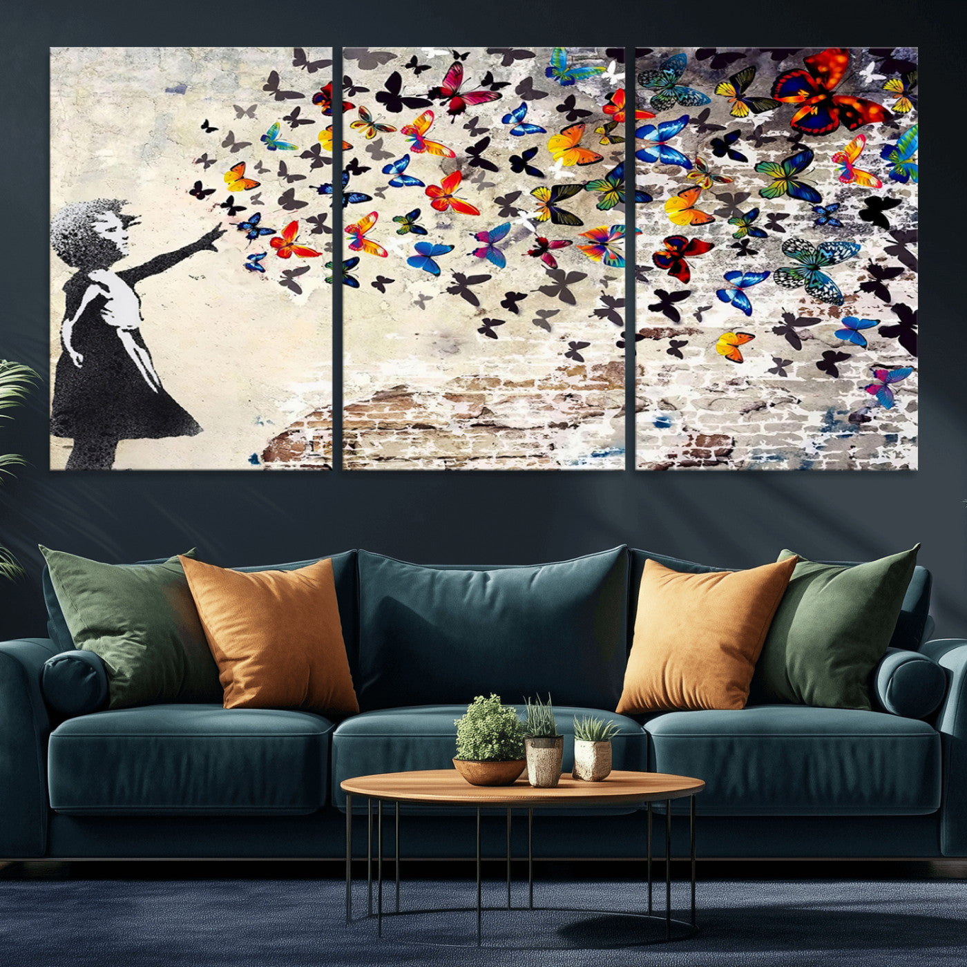 97895-MGV-CV-36X24-Girl with Butterflies Wall Art – Colorful Street Art Style Canvas Print, Modern Graffiti-Inspired Butterfly Artwork for Living