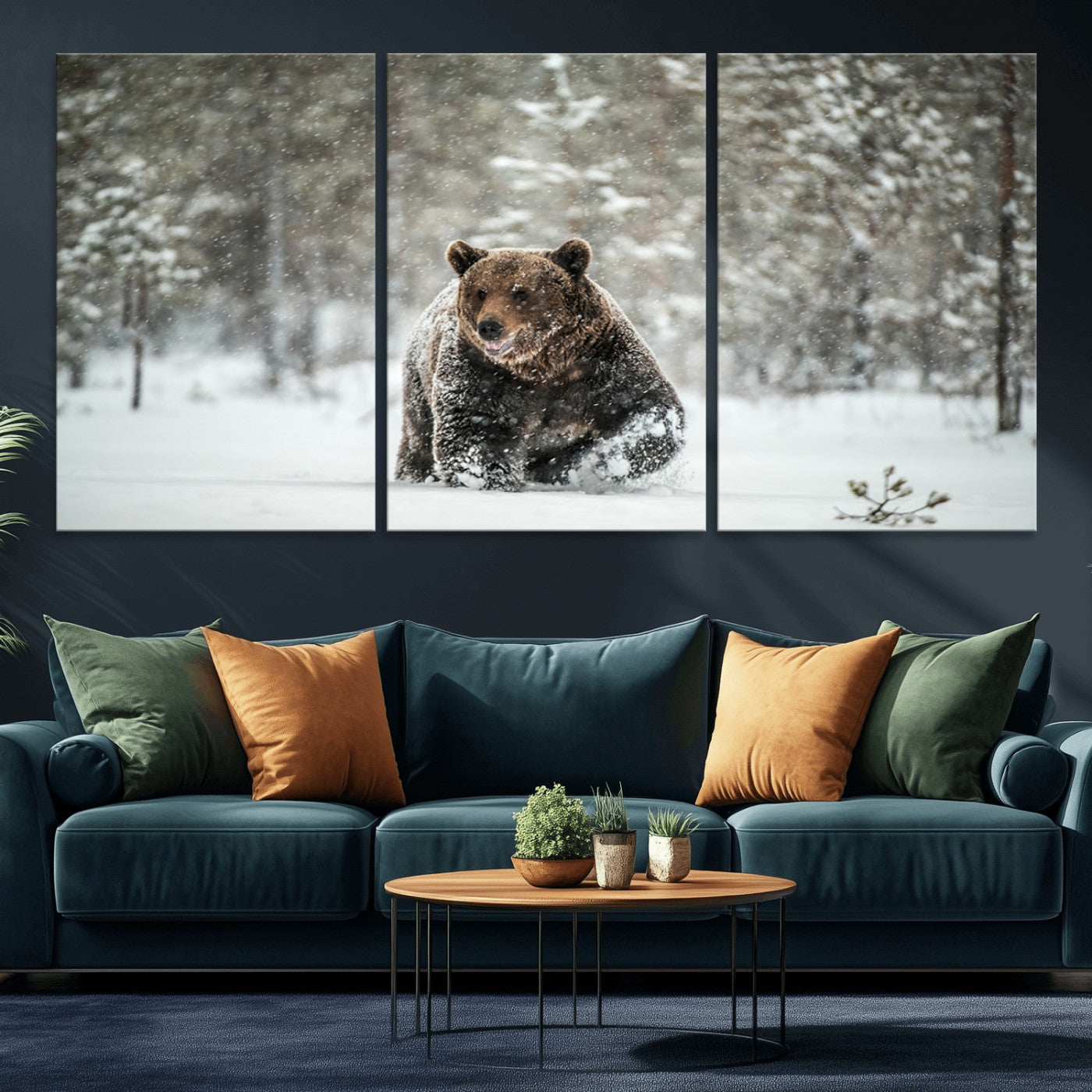 43350-MGV-CV-36X24-Wild Bear in Snow Wall Art – Majestic Wildlife Photography Print, Winter Forest Nature Decor for Cabin, Lodge, Rustic Home,