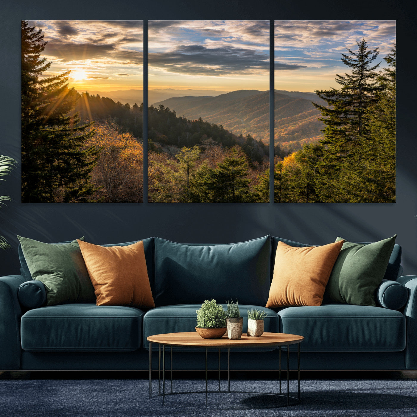 73692479-MGV-CV-36X24-Smoky Mountains Wall Art Canvas Print, Framed Forest Mountain Art Picture Print, Spring Mountain Perfect Spring Style Decor