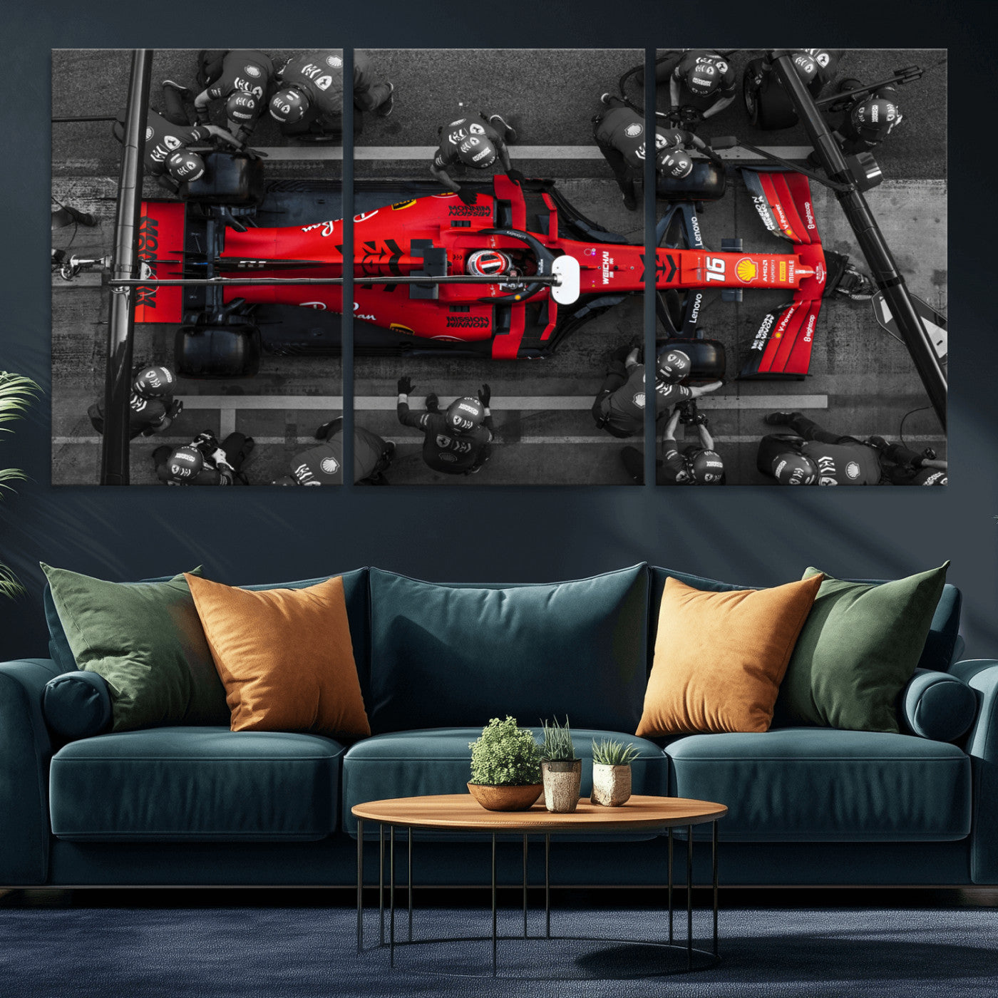 99356-MGV-CV-36X24-Ferrari Pit Stop Wall Art – Formula 1 Racing Car Canvas Print, Red Speed Machine Motorsport Decor for Office, Garage, Man Cave or