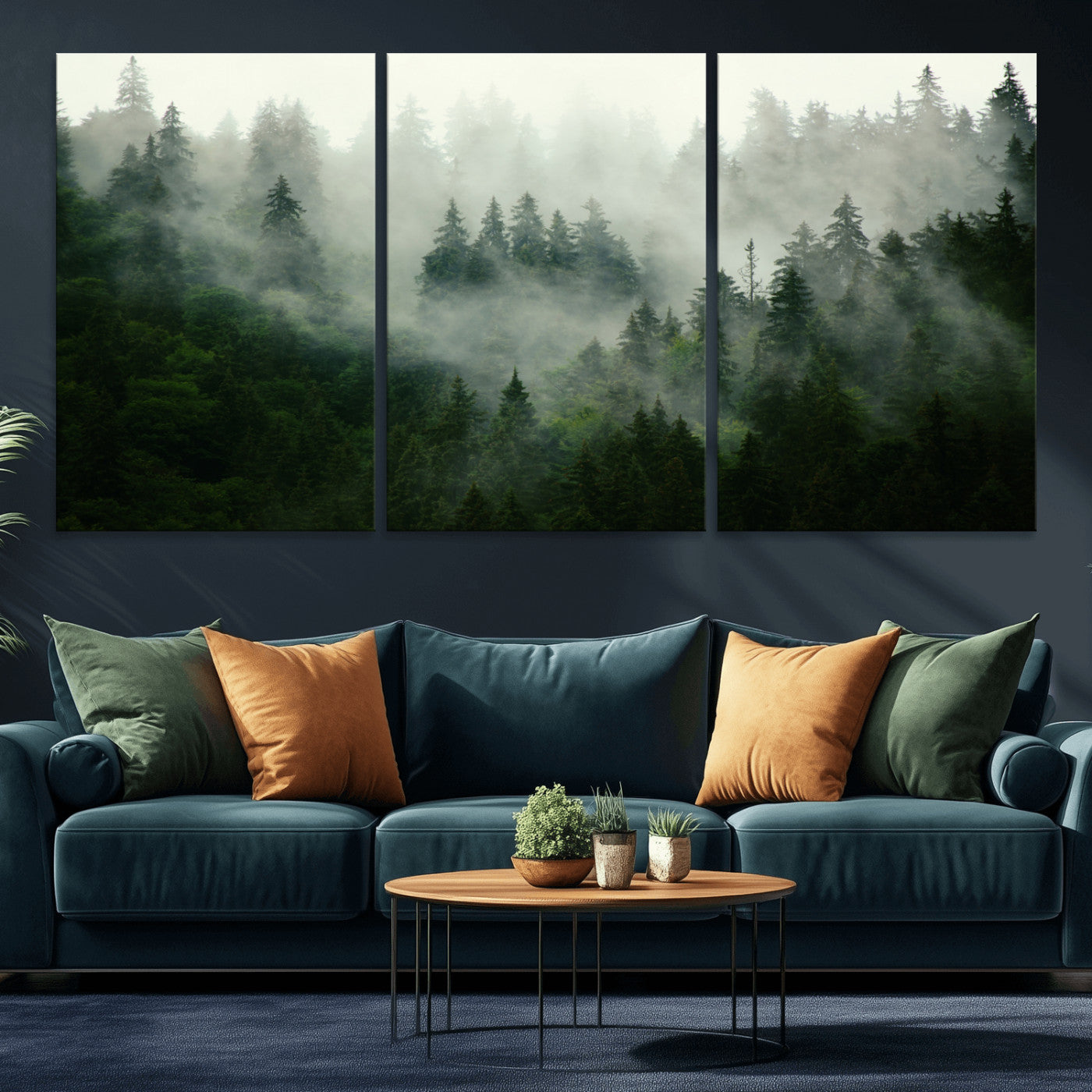 167720496-MGV-CV-36X24-Misty Forest Wall Art – Serene Evergreen Trees Canvas Print, Foggy Mountain Nature Landscape Decor for Bedroom, Living Room or