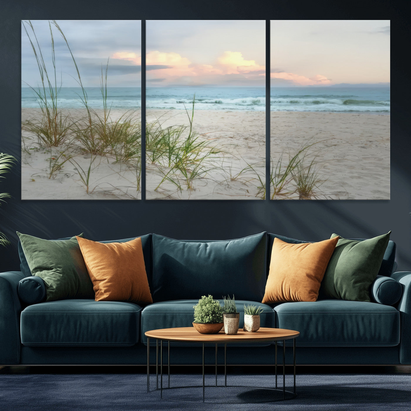 Test1001-MGV-CV-36X24-Coastal Beach Wall Art – Panoramic Ocean Waves and Sandy Dunes Canvas Print, Serene Seascape with Sea Oats for Relaxing Home or