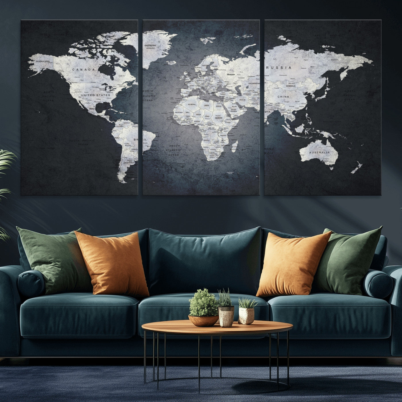 19124-MGV-CV-36X24-Modern World Map Wall Art – Black and White Canvas Print, Minimalist Global Map Decor for Office, Study, Bedroom or Living Room