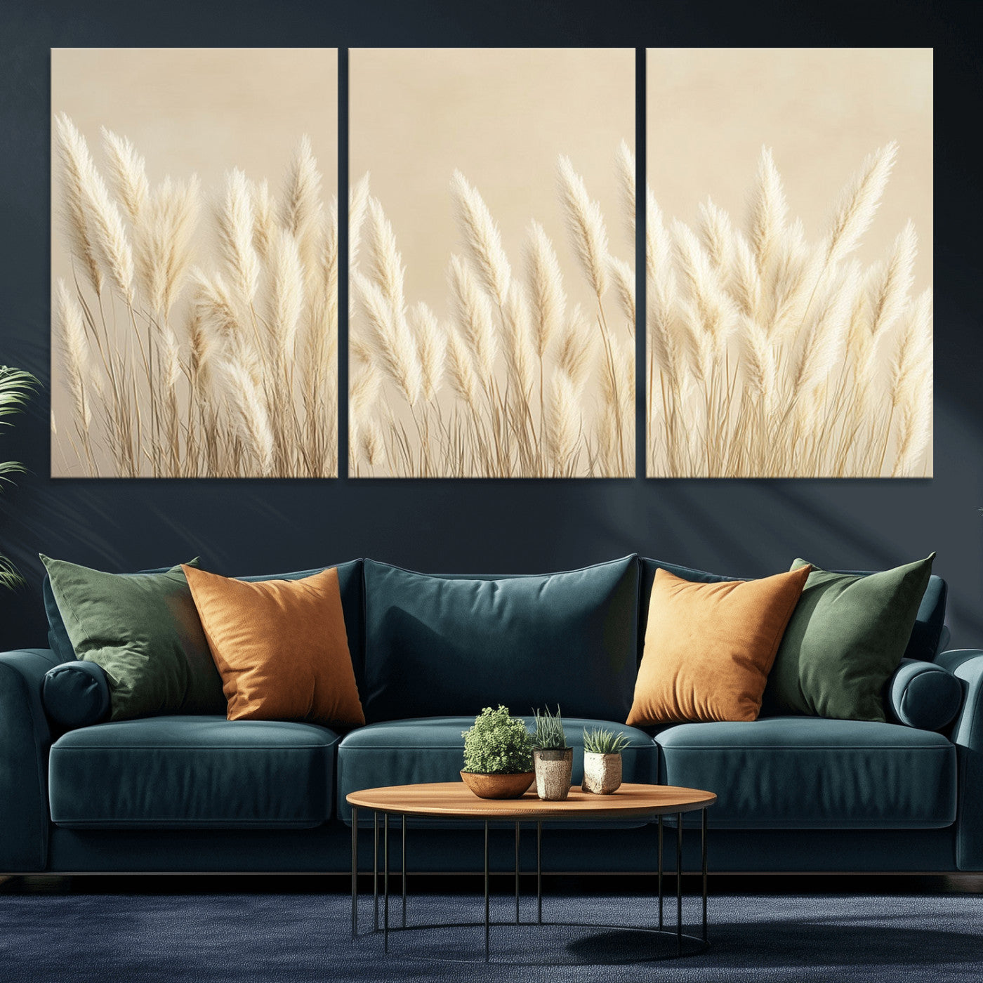 81444-MGV-CV-36X24-Pampas Grass Wall Art Canvas Print, Framed Beige Pampas Grass Art Picture Print, Minimalist Beige Perfect Minimalist Nature Decor