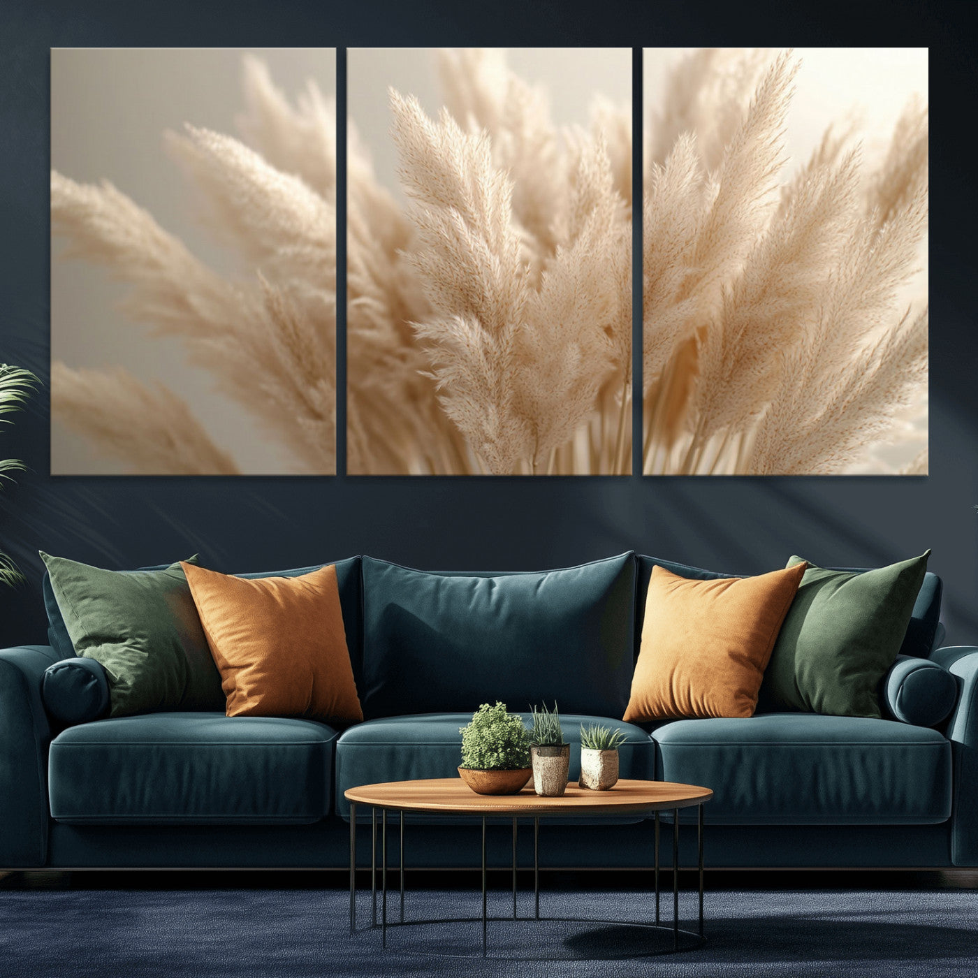 50300-MGV-CV-36X24-Pampas Grass Wall Art Canvas Print, Framed Minimalist Pampas Grass Art Picture Print, Beige Pampas Grass Perfect Minimalist Boho
