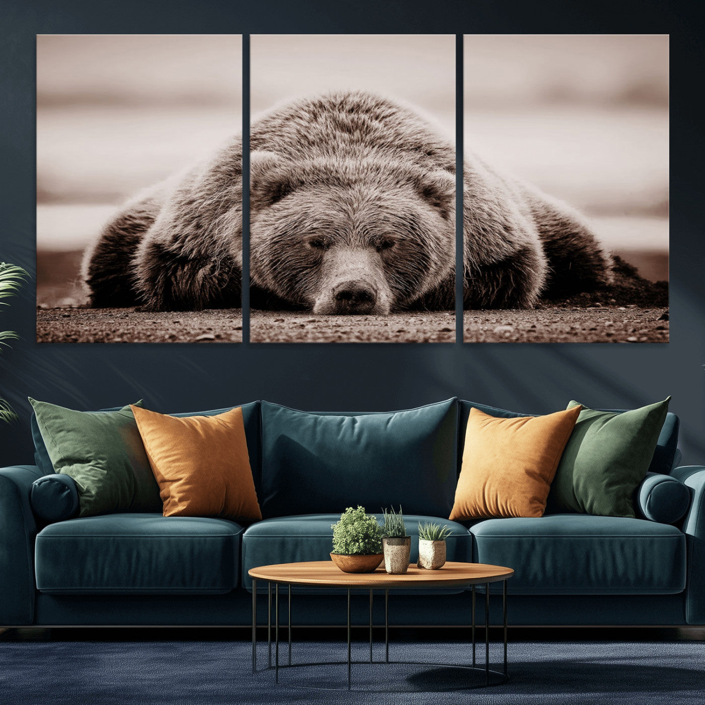 20611-MGV-CV-36X24-Grizzly Bear Wall Art – Majestic Wildlife Sepia Canvas Print, Rustic Nature Animal Artwork for Cabin, Lodge, Living Room, Bedroom,