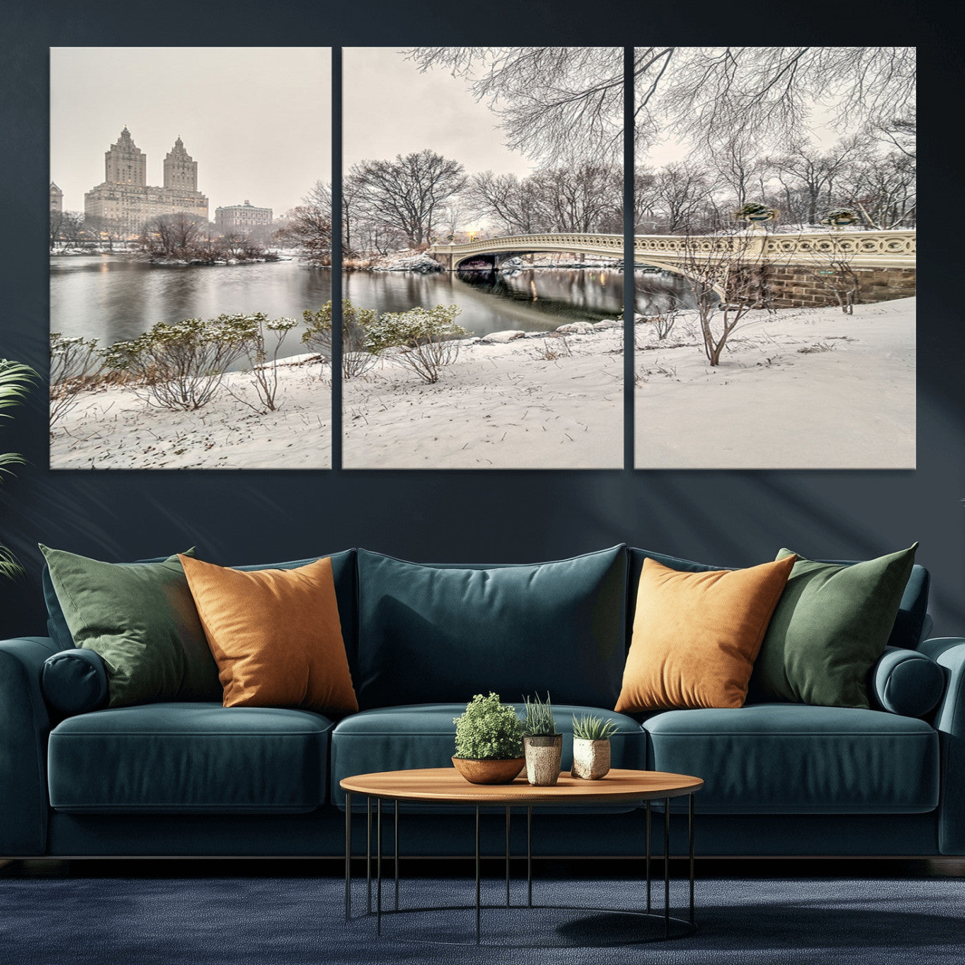 60292-MGV-CV-36X24-Central Park Winter Wall Art – Snowy Bow Bridge Canvas Print, Scenic New York City Landscape Photography for Living Room, Bedroom