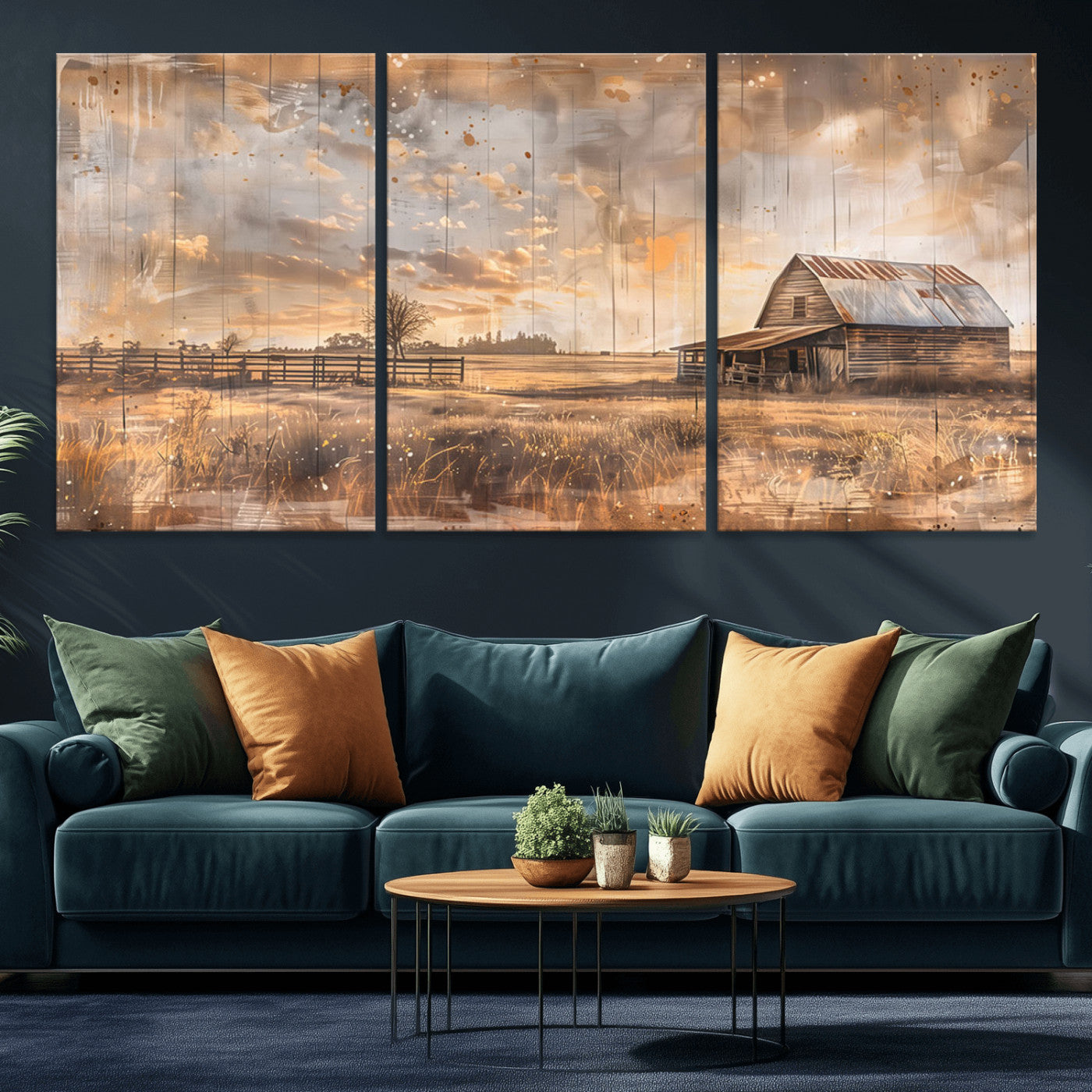 FARM2-MGV-CV-36X24-Rustic Farmhouse Wall Art Canvas Print, Framed Old Barn Art Picture Print, Southwestern Farmhouse Perfect Rustic Decor Artwork