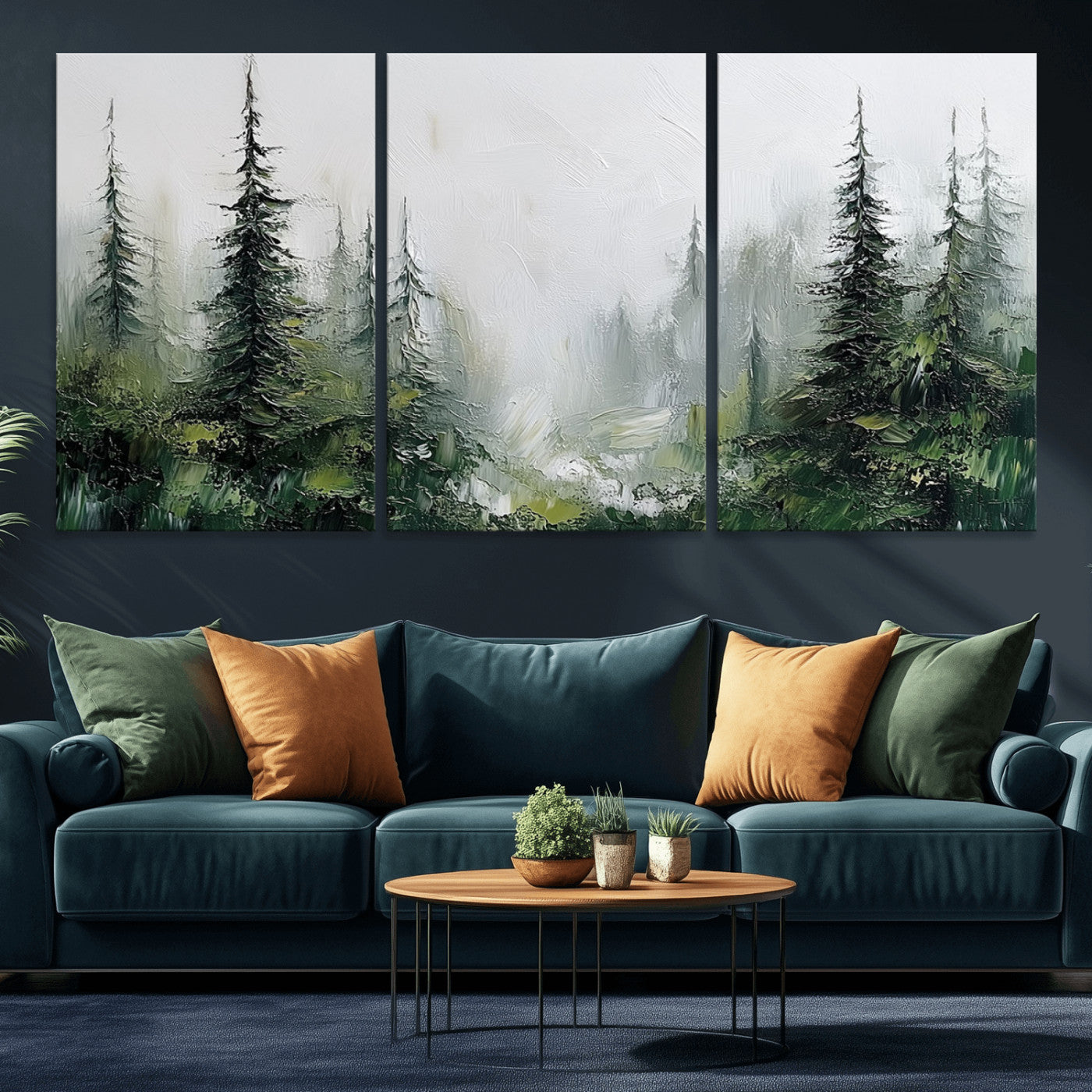 76014-MGV-CV-36X24-Forest Wall Art – Textured Canvas Print Featuring Misty Evergreen Pines and Woodland Landscape, Rustic Nature Artwork for Living