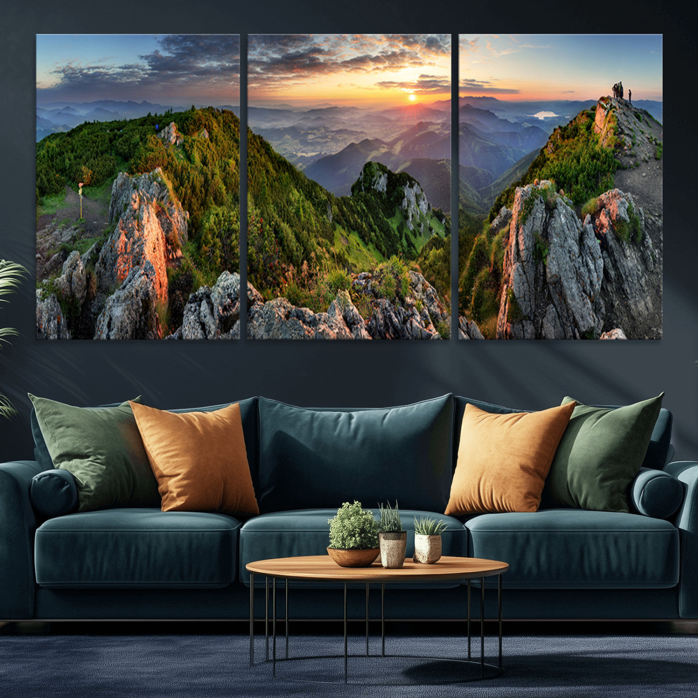 51582565-MGV-CV-36X24-Mountain Sunrise Panorama Wall Art – Scenic Landscape Canvas Print, Hiking Adventure Nature Photography, Large Mountain Range Wall