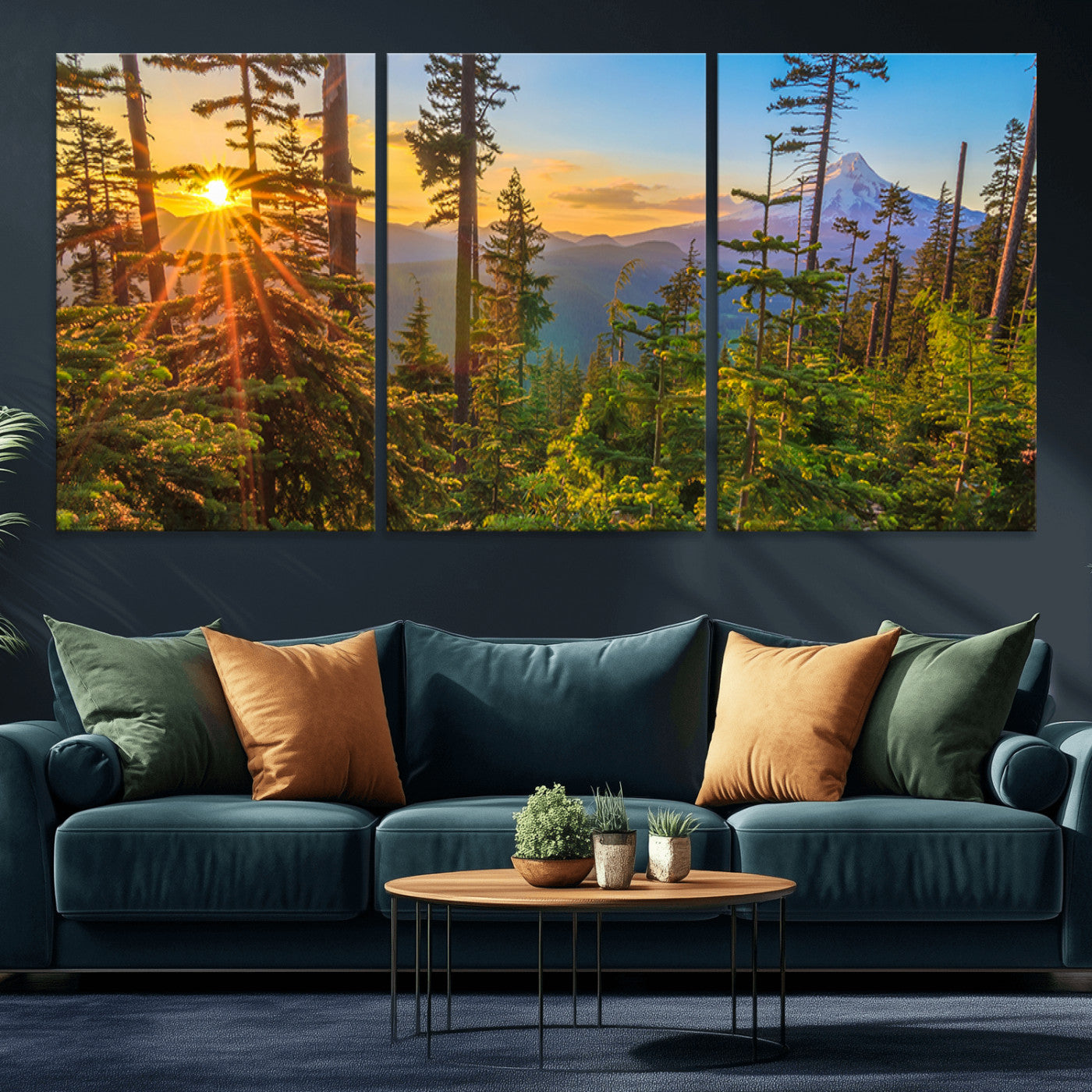 83544043-MGV-CV-36X24-Forest Sunset Wall Art Canvas Print, Framed Sunset Trees Art Picture Print, Green Pines Perfect Rustic Nature Decor Artwork