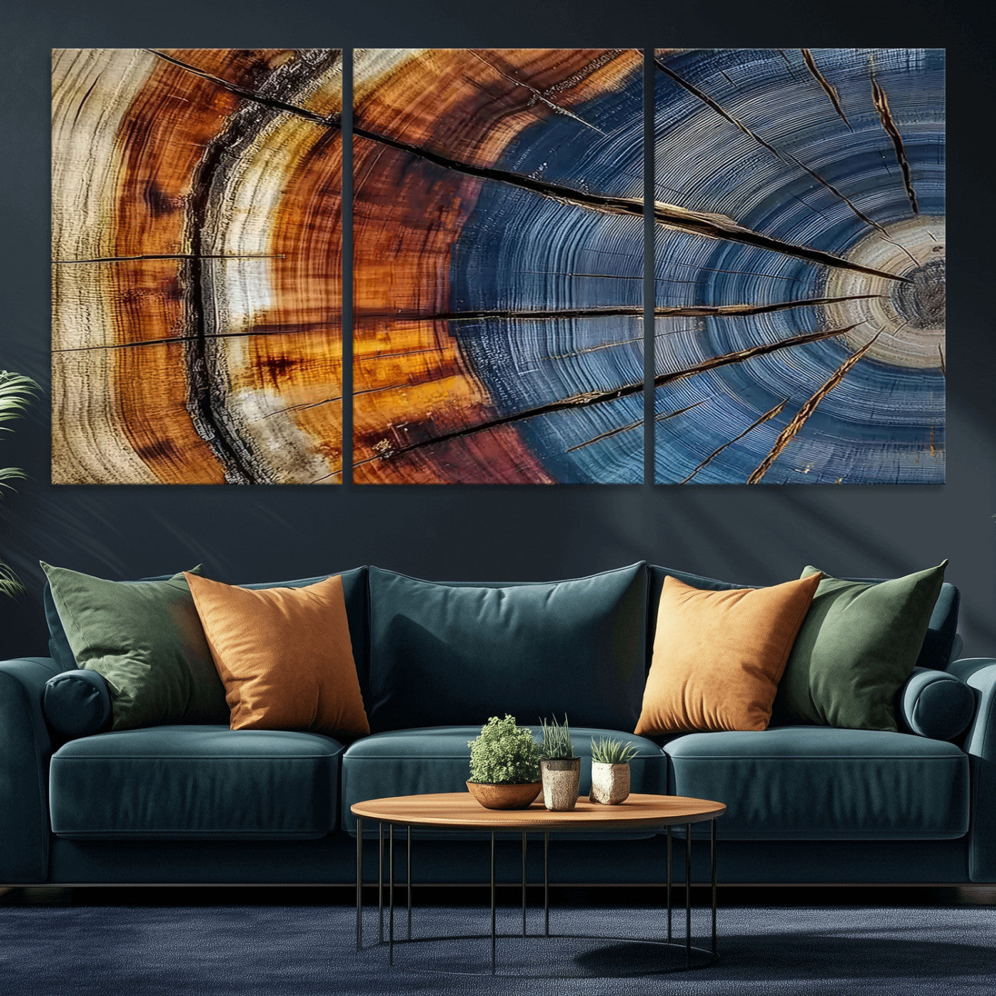 96890915-MGV-CV-36X24-Abstract Tree Ring Wall Art – Rustic Nature Canvas Print with Wood Grain Texture, Modern Earth Tone Artwork for Office, Living