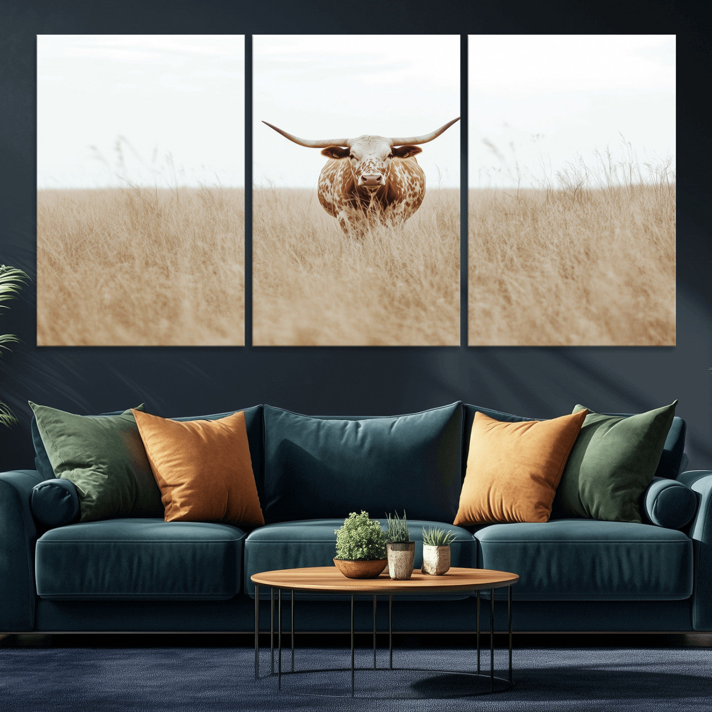 20927060-MGV-CV-36X24-Texas Longhorn Wall Art Canvas Print, Framed Lone Cattle Art Picture Print, Longhorn Bull Perfect Rustic Western Decor Artwork